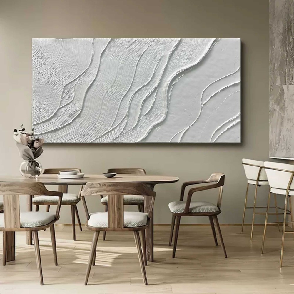 Minimalist White Textured Abstract Oil Painting on Canvas 293AA