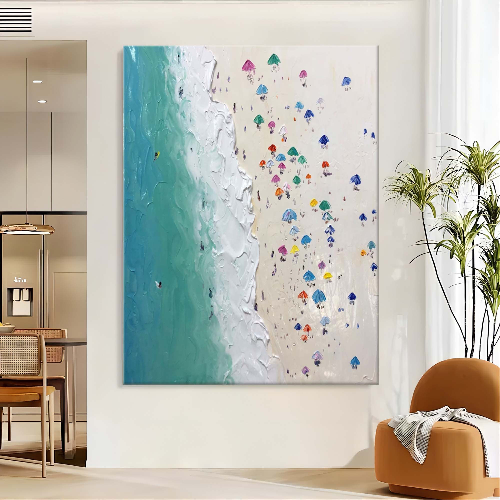 Aerial Beach Umbrella Textured Abstract Oil Painting on Canvas 301BR
