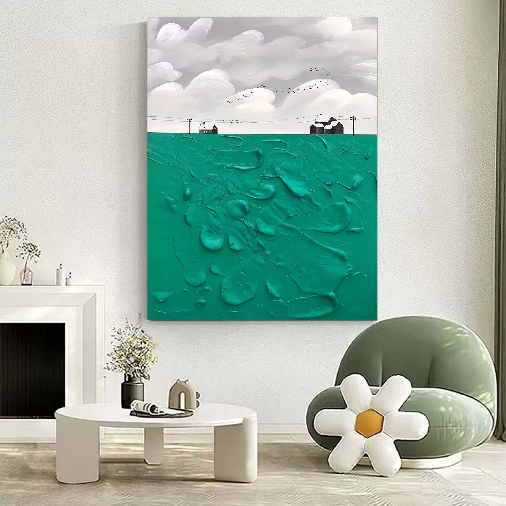 Minimalist Landscape Textured Abstract Oil Painting on Canvas 295AA