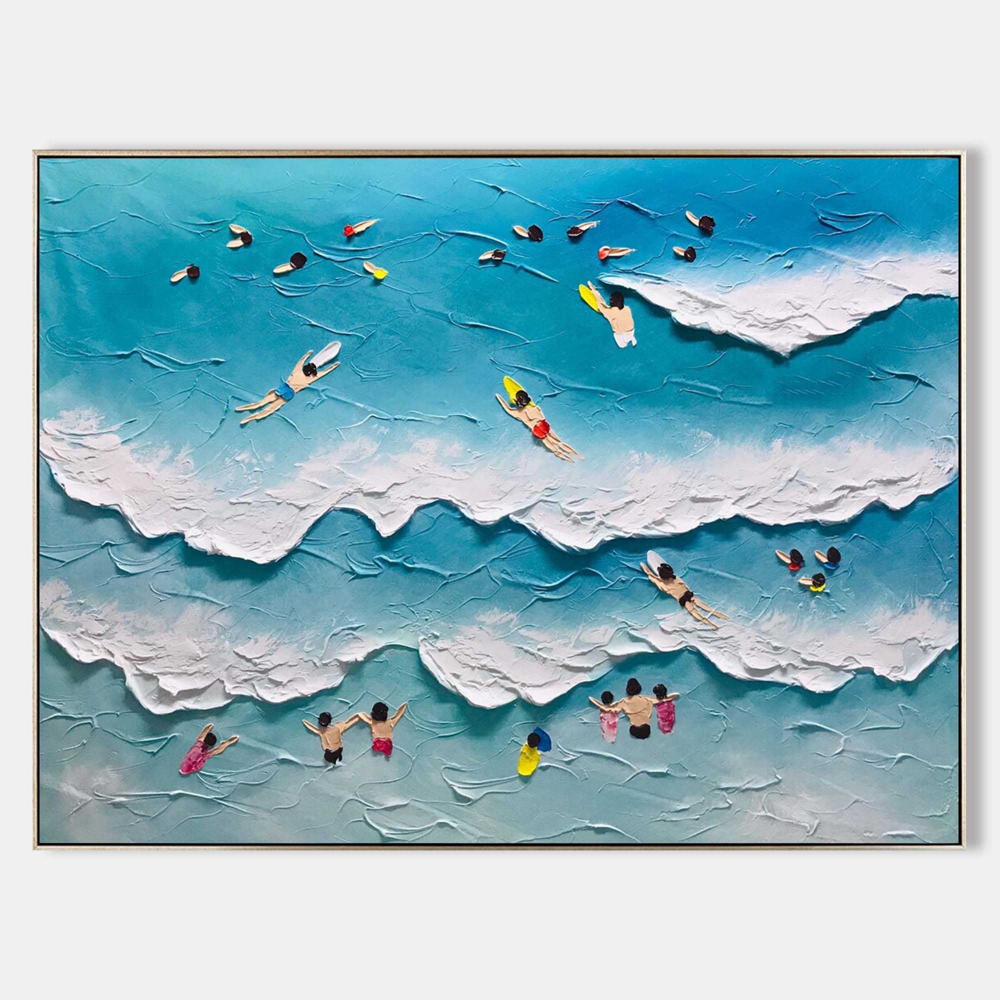Beach Surfing Textured Abstract Oil Painting on Canvas 298AA