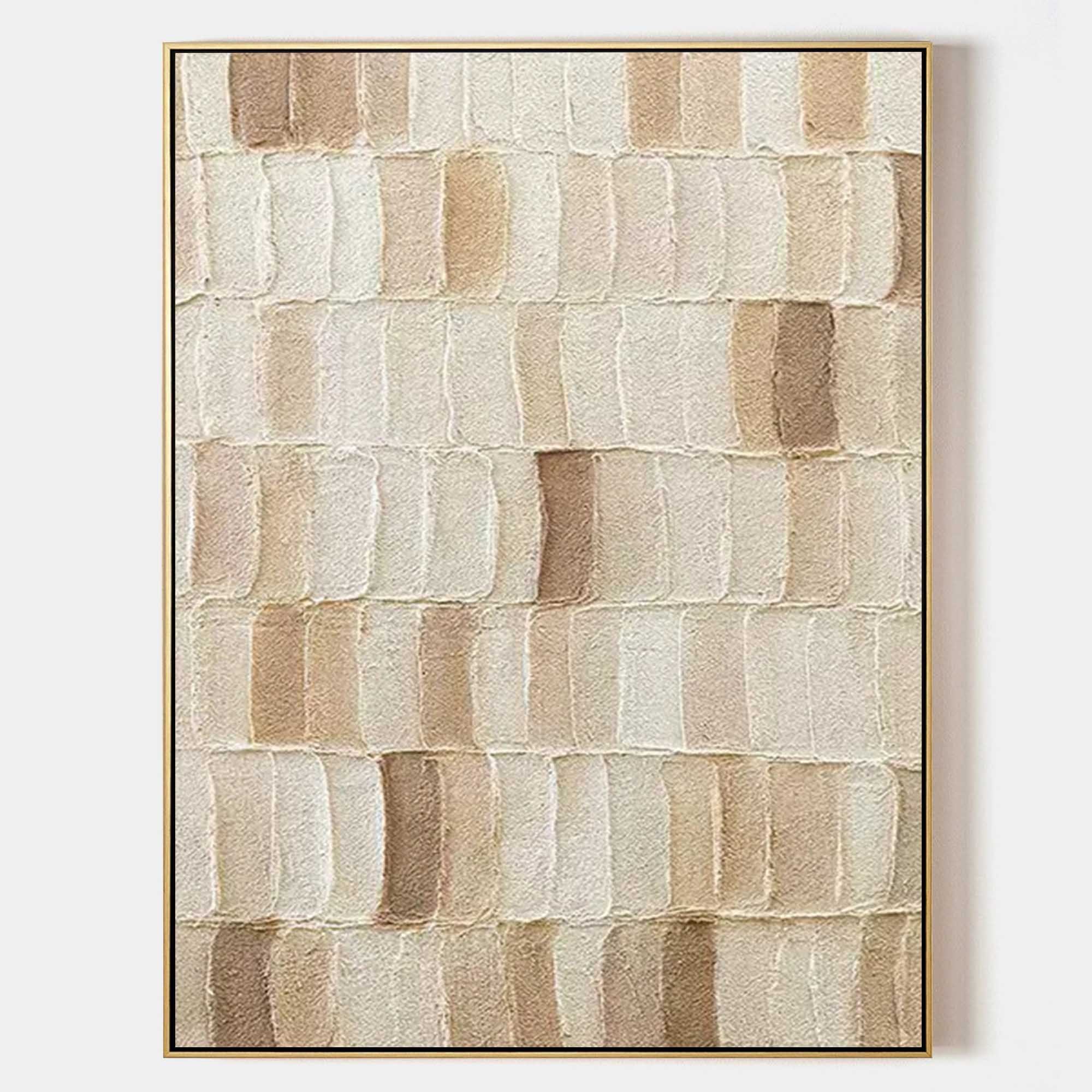 Beige Textured Abstract Geometric Oil Painting on Canvas 307AA