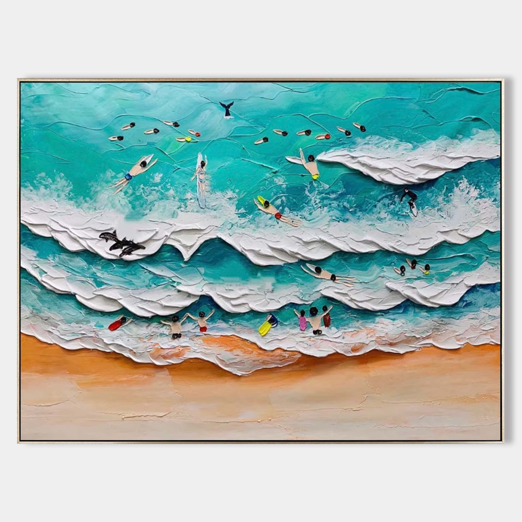 Surfing Beach Textured Abstract Oil Painting on Canvas 302BR
