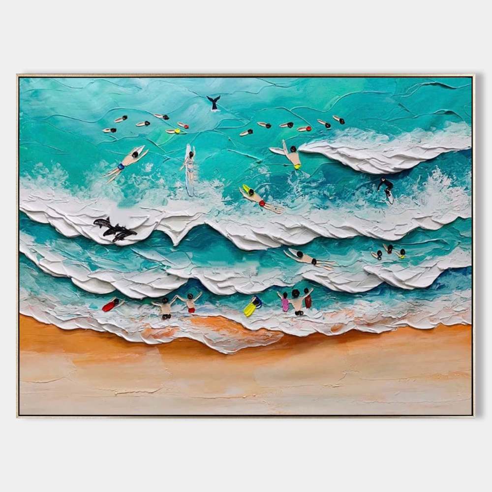 Surfing Beach Textured Abstract Oil Painting on Canvas 302BR