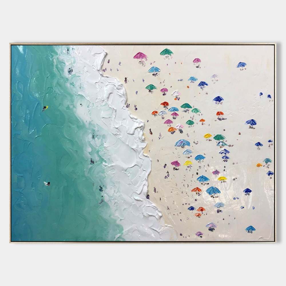 Beach Umbrella Textured Abstract Oil Painting on Canvas 299BR