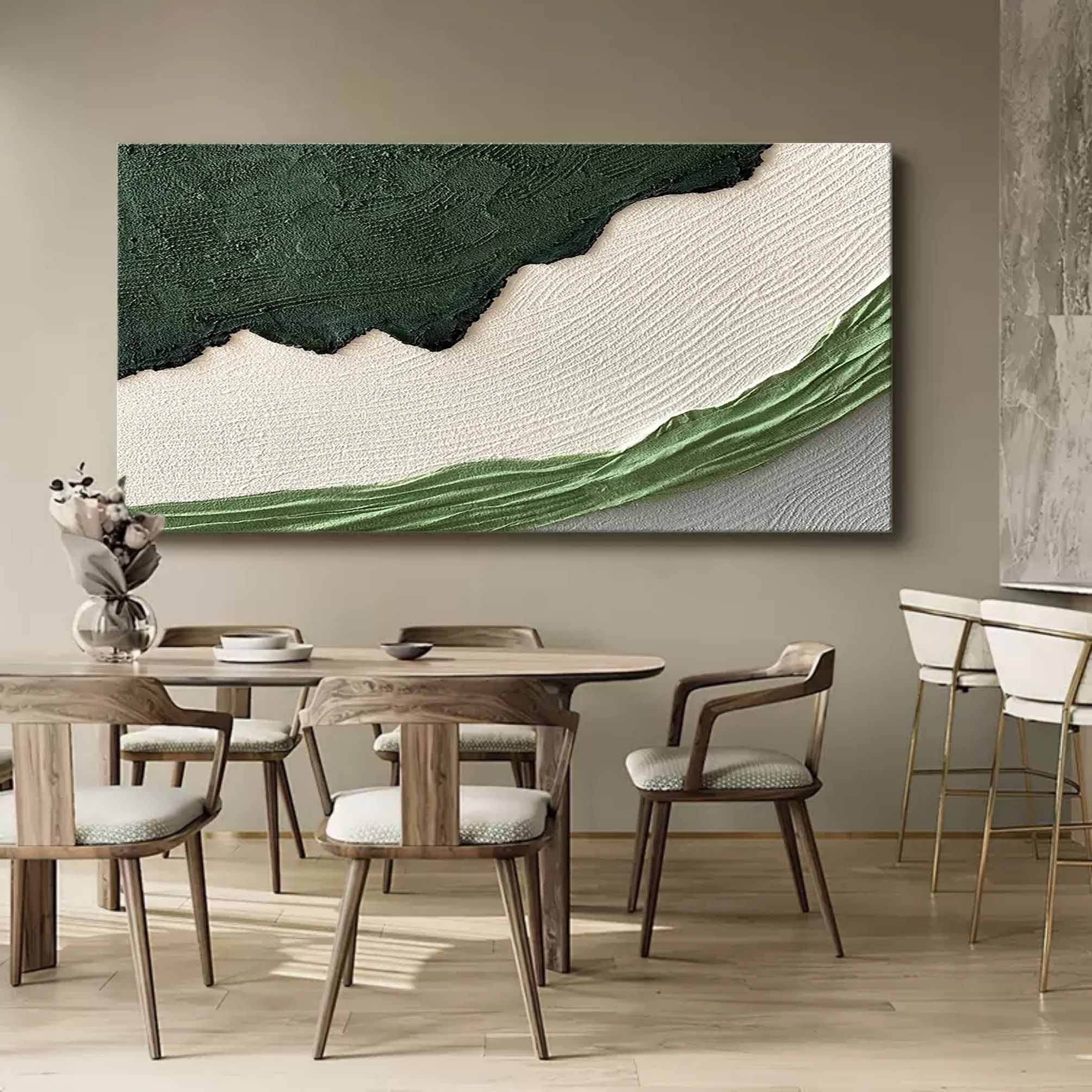 Green and White Textured Abstract Oil Painting on Canvas 293AA