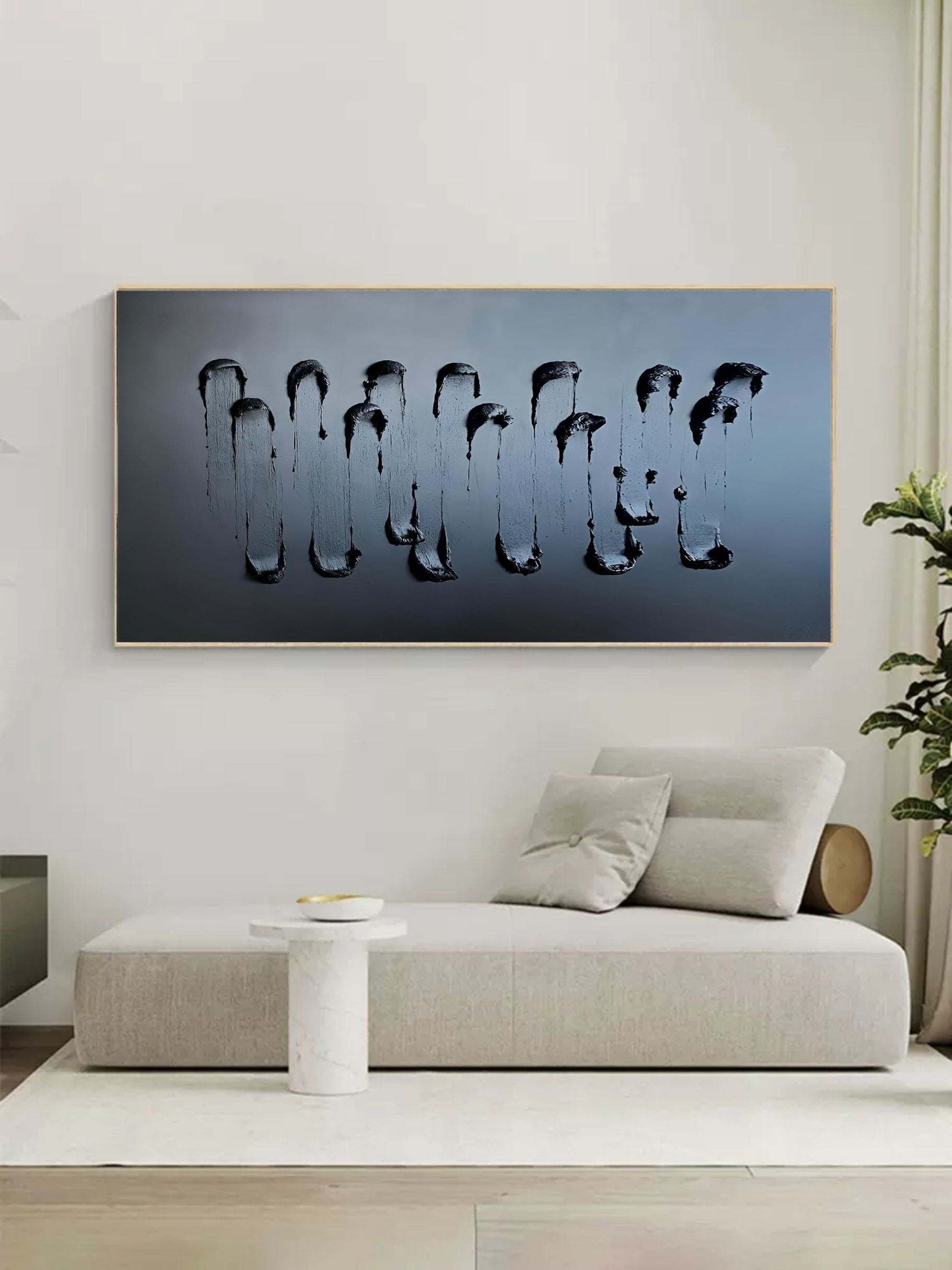 Black Textured Abstract Oil Painting on Canvas 296AA