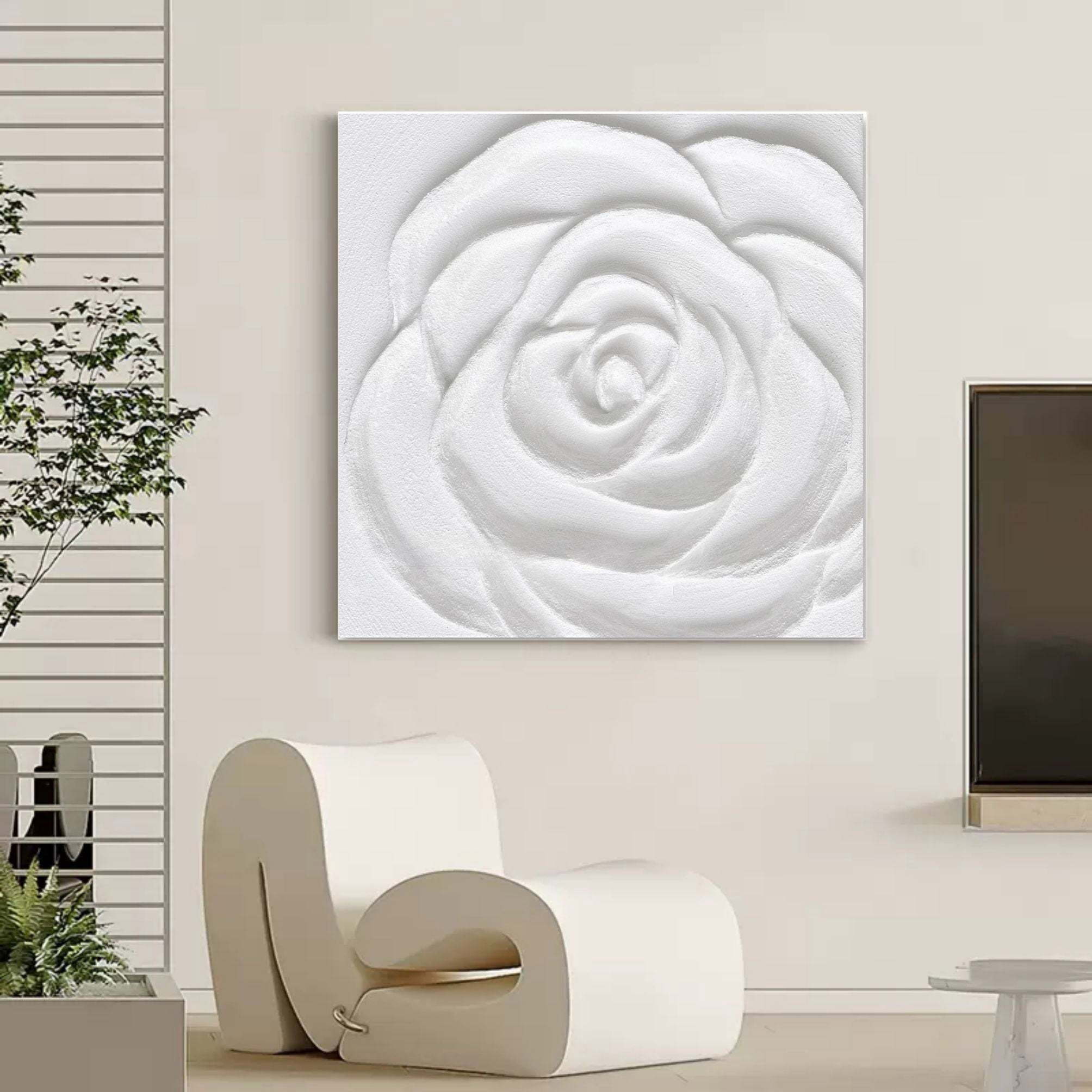 White Rose Textured Floral Oil Painting on Canvas 306AA