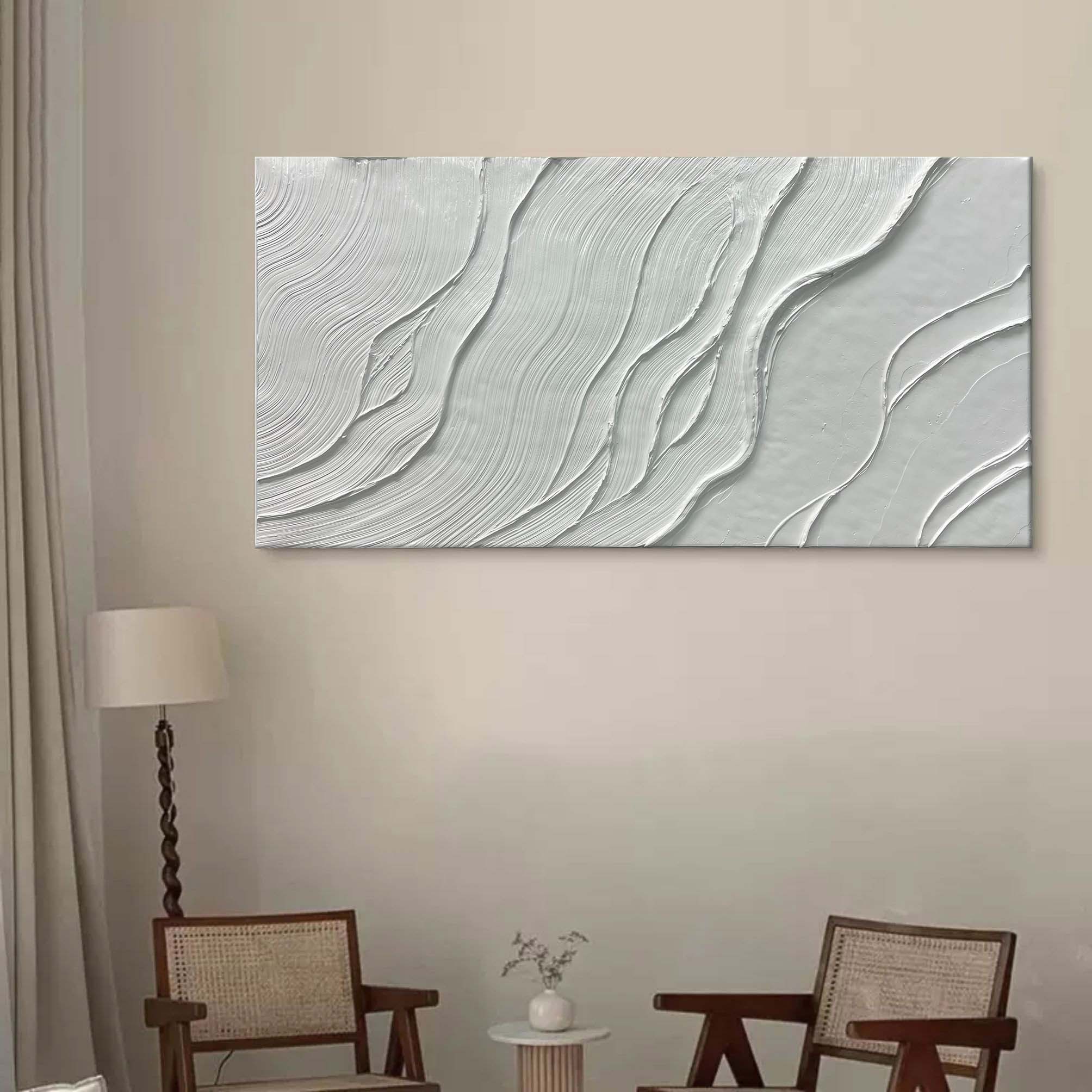 Minimalist White Textured Abstract Oil Painting on Canvas 293AA