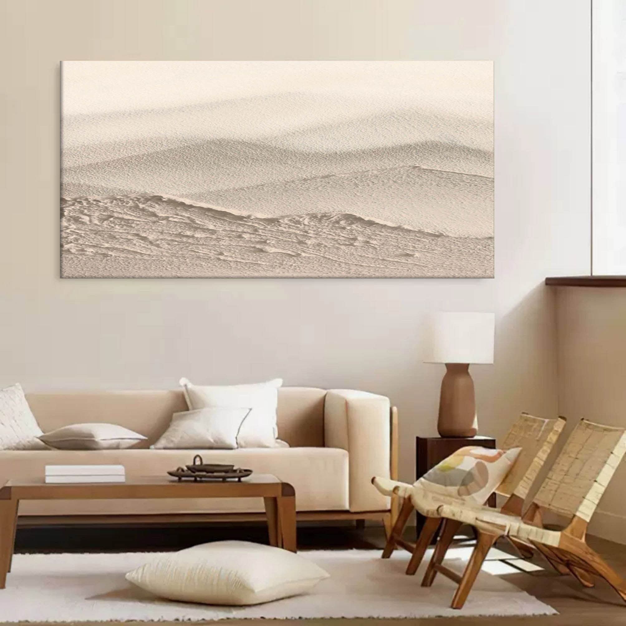Hand-Painted Minimalist Mountain Landscape Oil Painting on Canvas – Neutral Beige Textured Wall Art for Modern Interiors 288AA