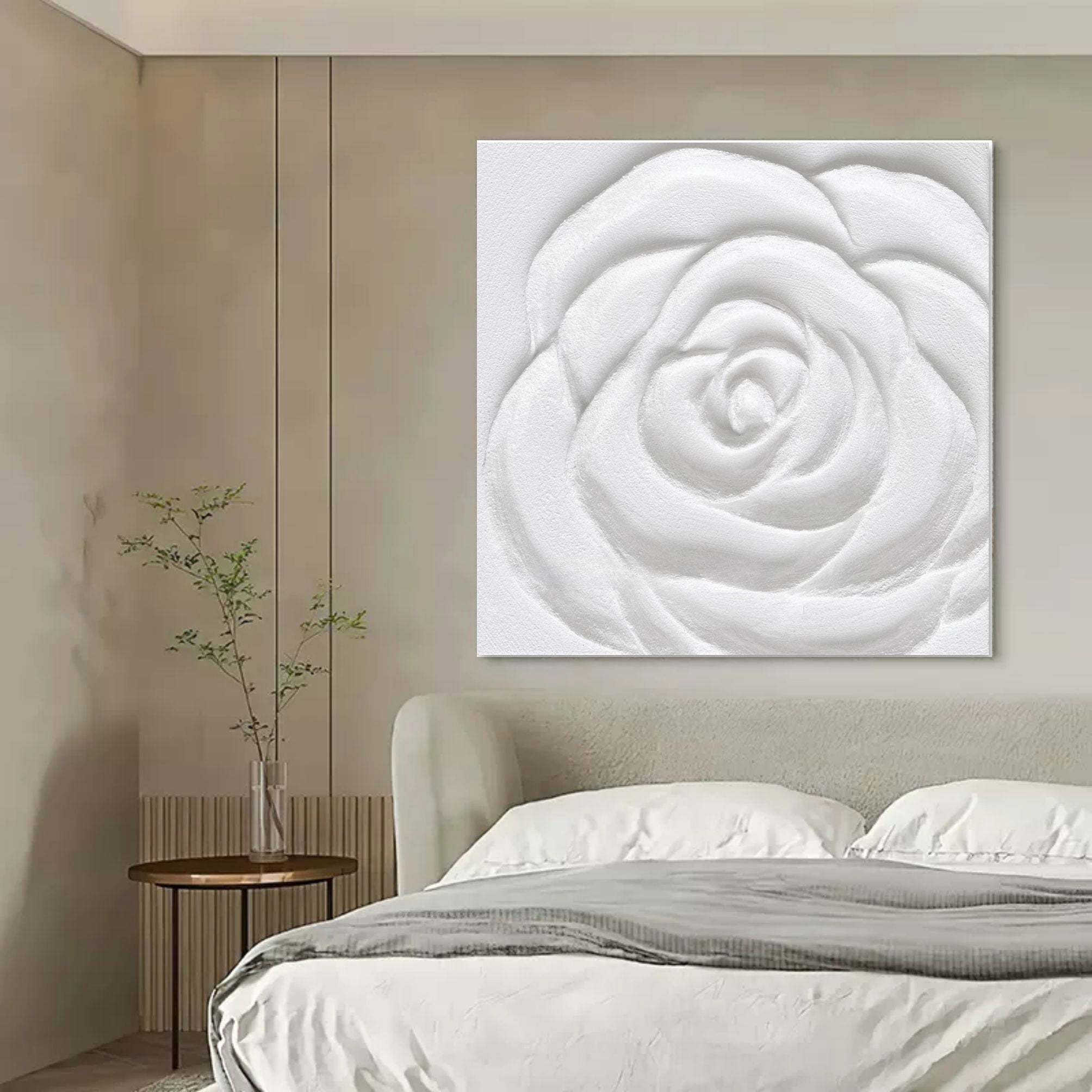White Rose Textured Floral Oil Painting on Canvas 306AA