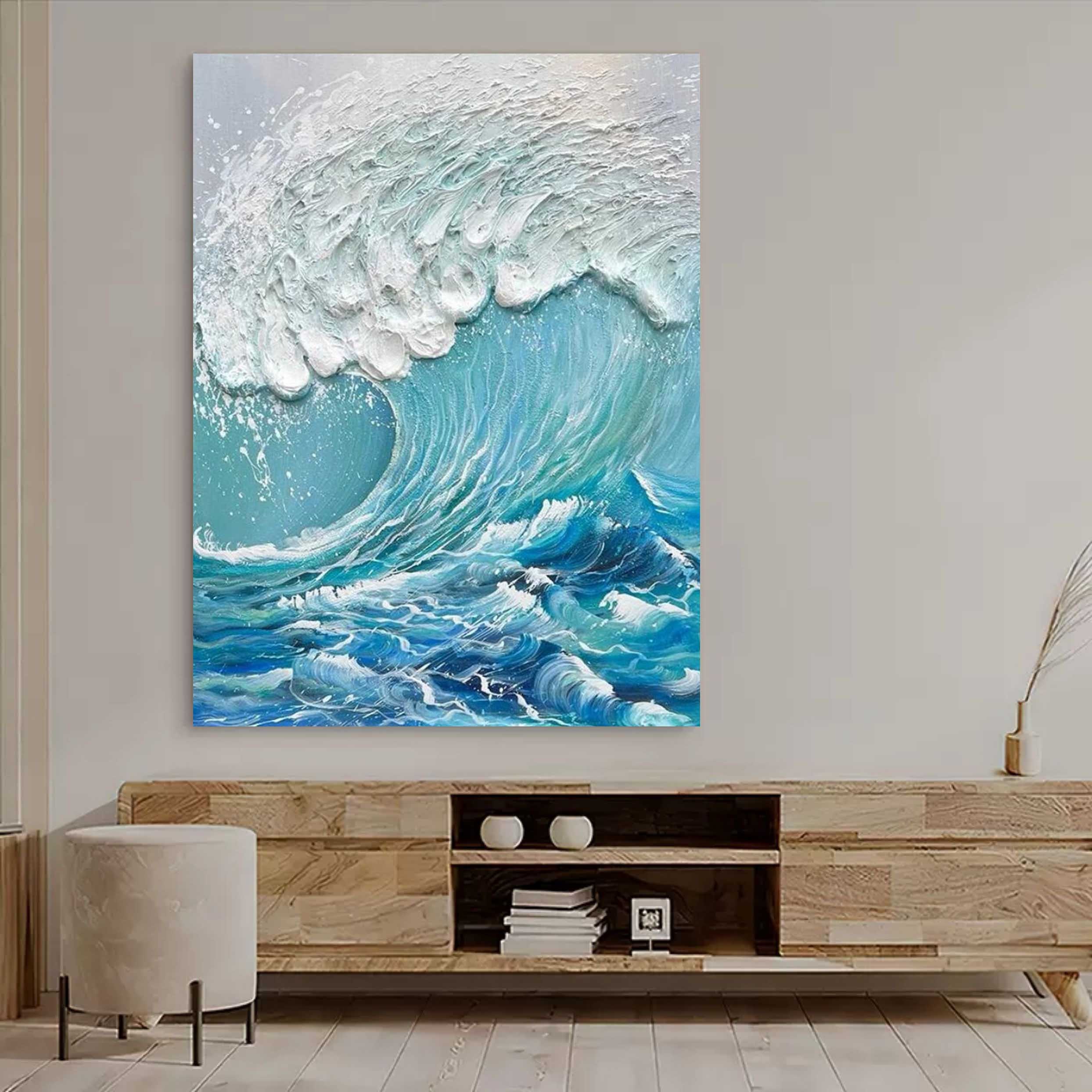 Ocean Wave Textured Abstract Oil Painting on Canvas 291AA