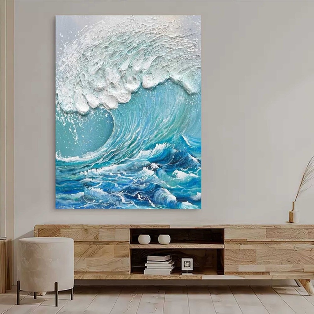 Ocean Wave Textured Abstract Oil Painting on Canvas 291AA
