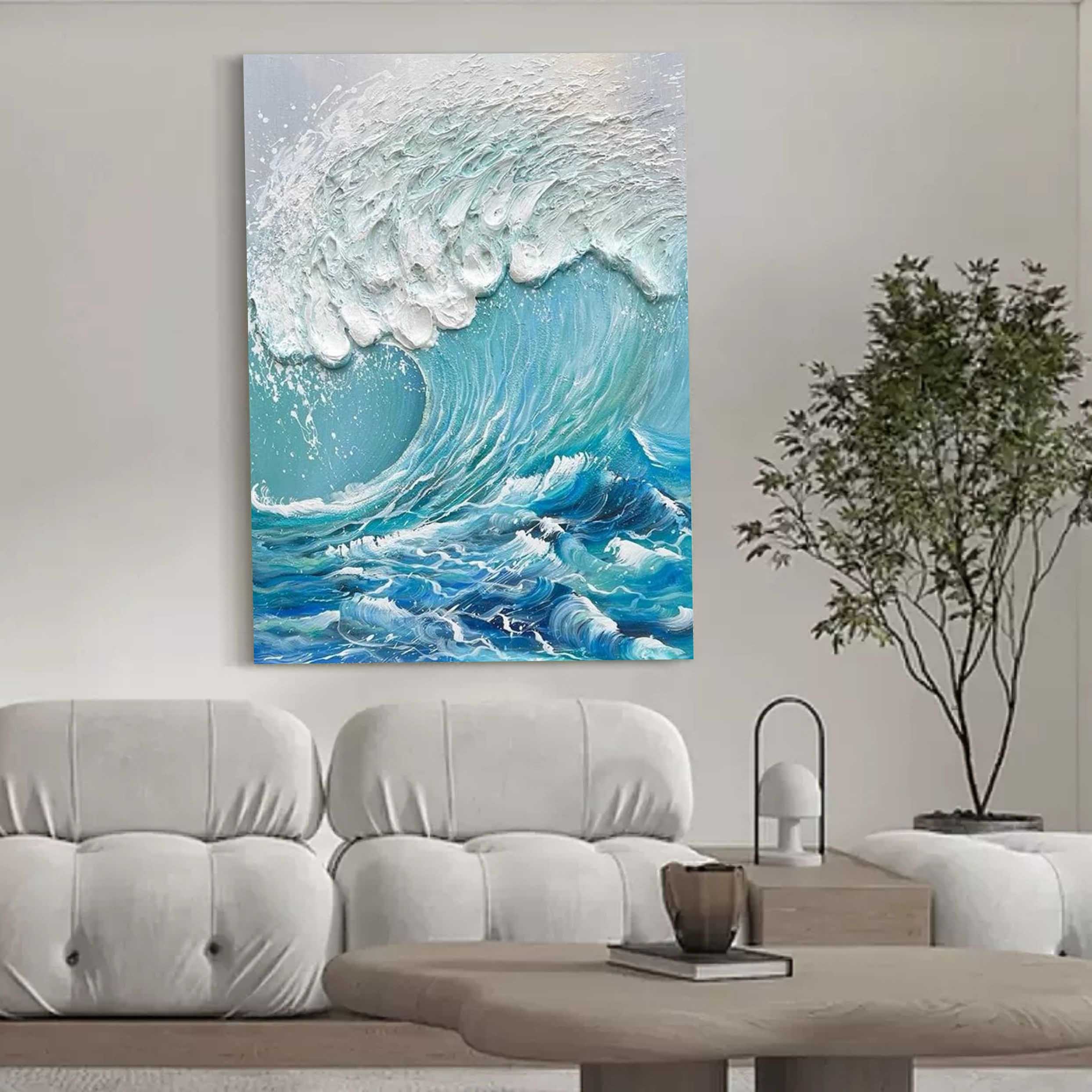 Ocean Wave Textured Abstract Oil Painting on Canvas 291AA