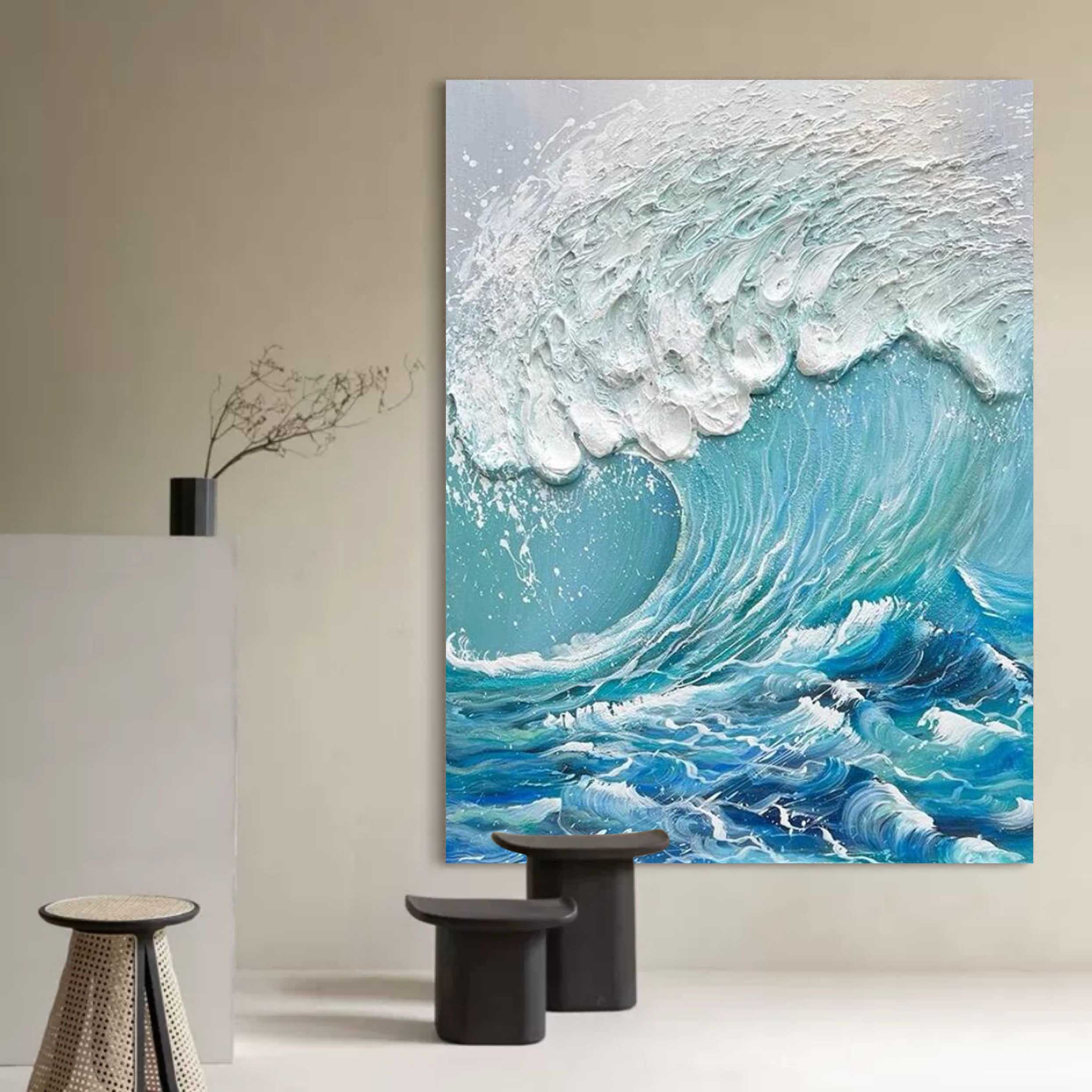 Ocean Wave Textured Abstract Oil Painting on Canvas 291AA
