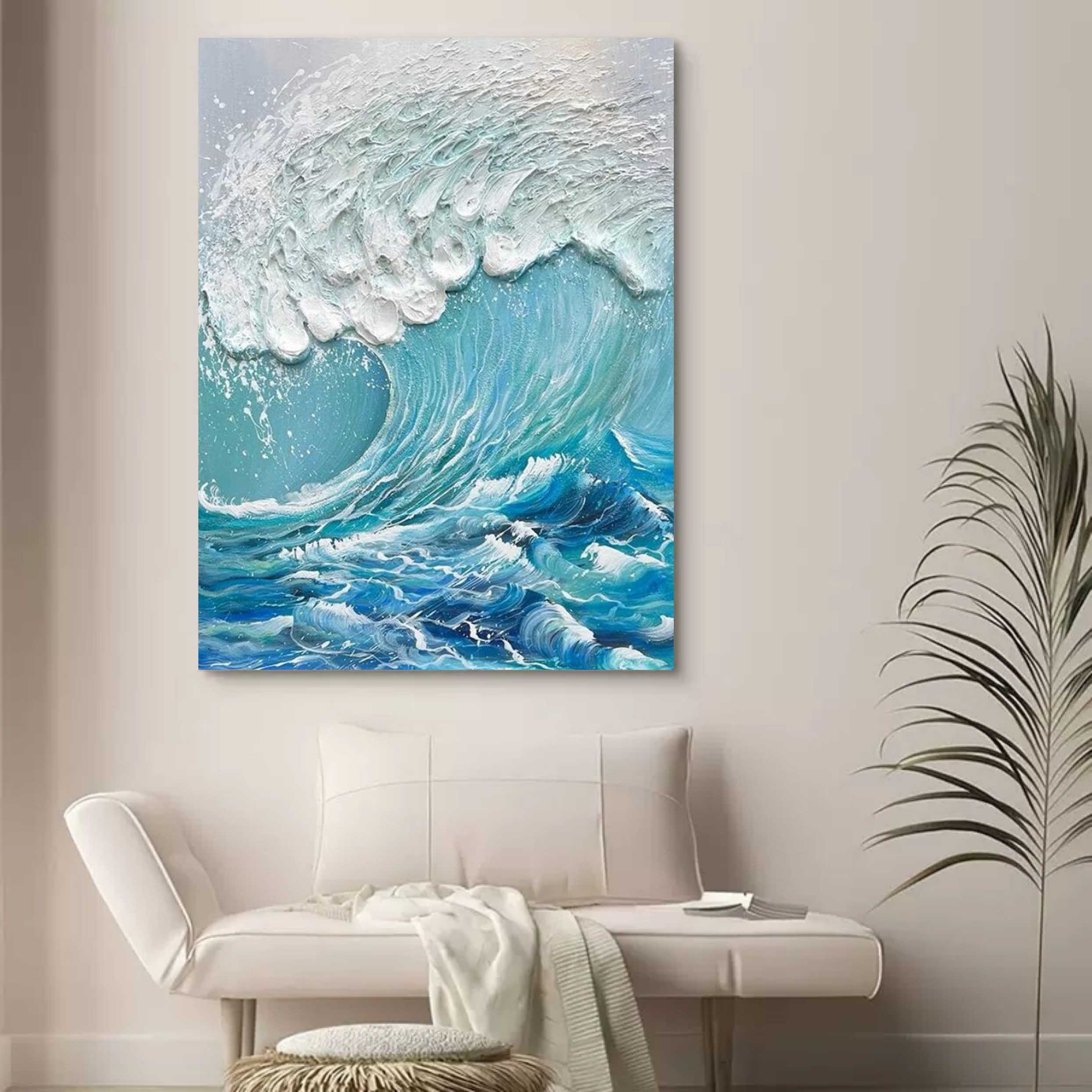 Ocean Wave Textured Abstract Oil Painting on Canvas 291AA