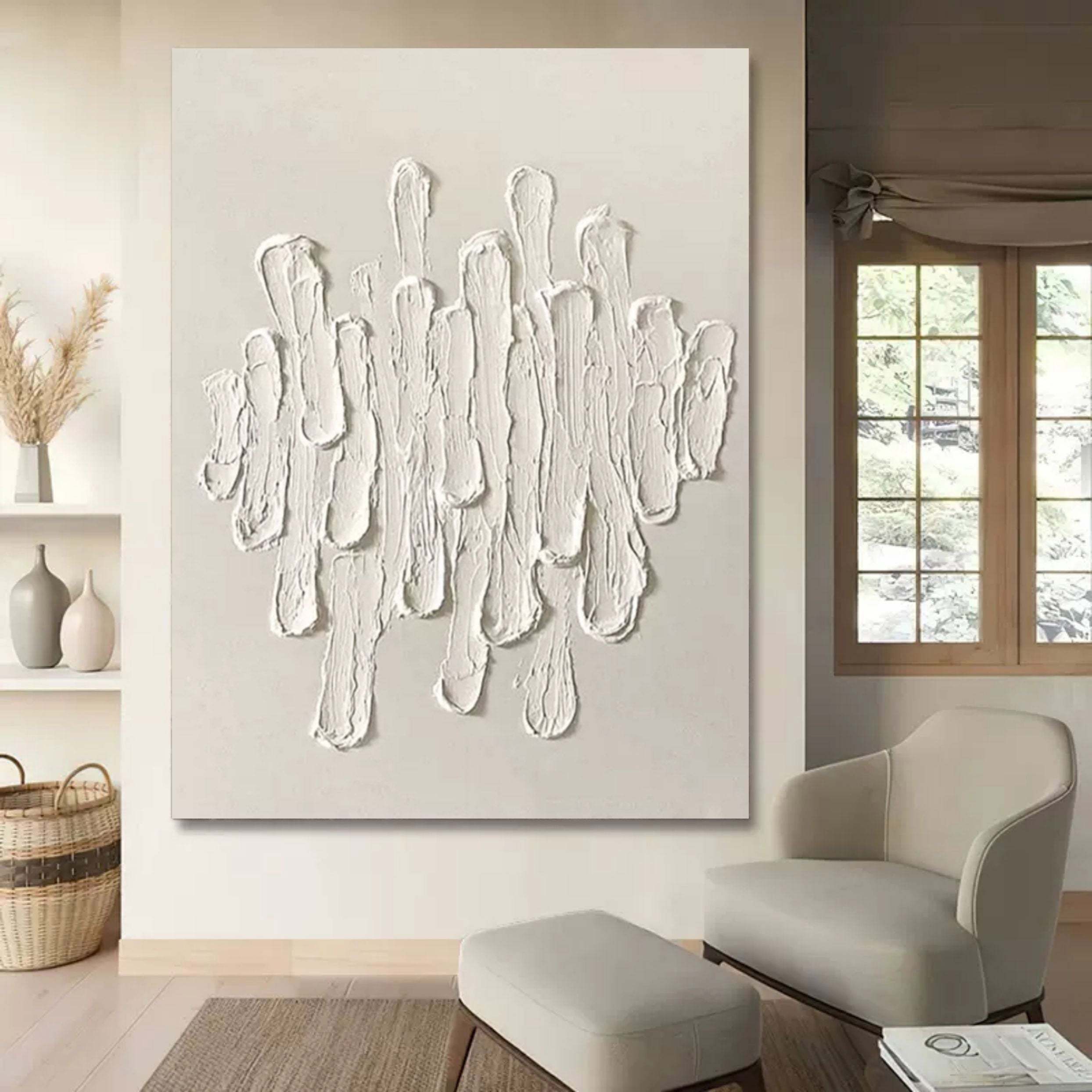 Minimalist White Textured Abstract Oil Painting on Canvas 291AA