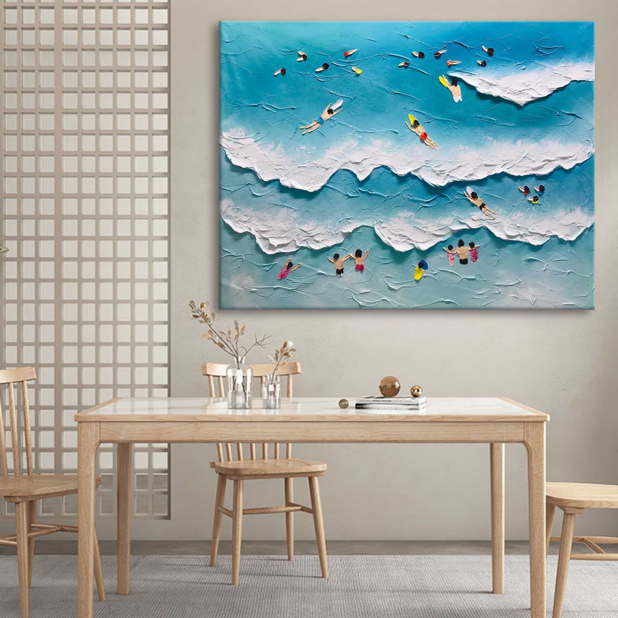 Beach Surfing Textured Abstract Oil Painting on Canvas 298AA