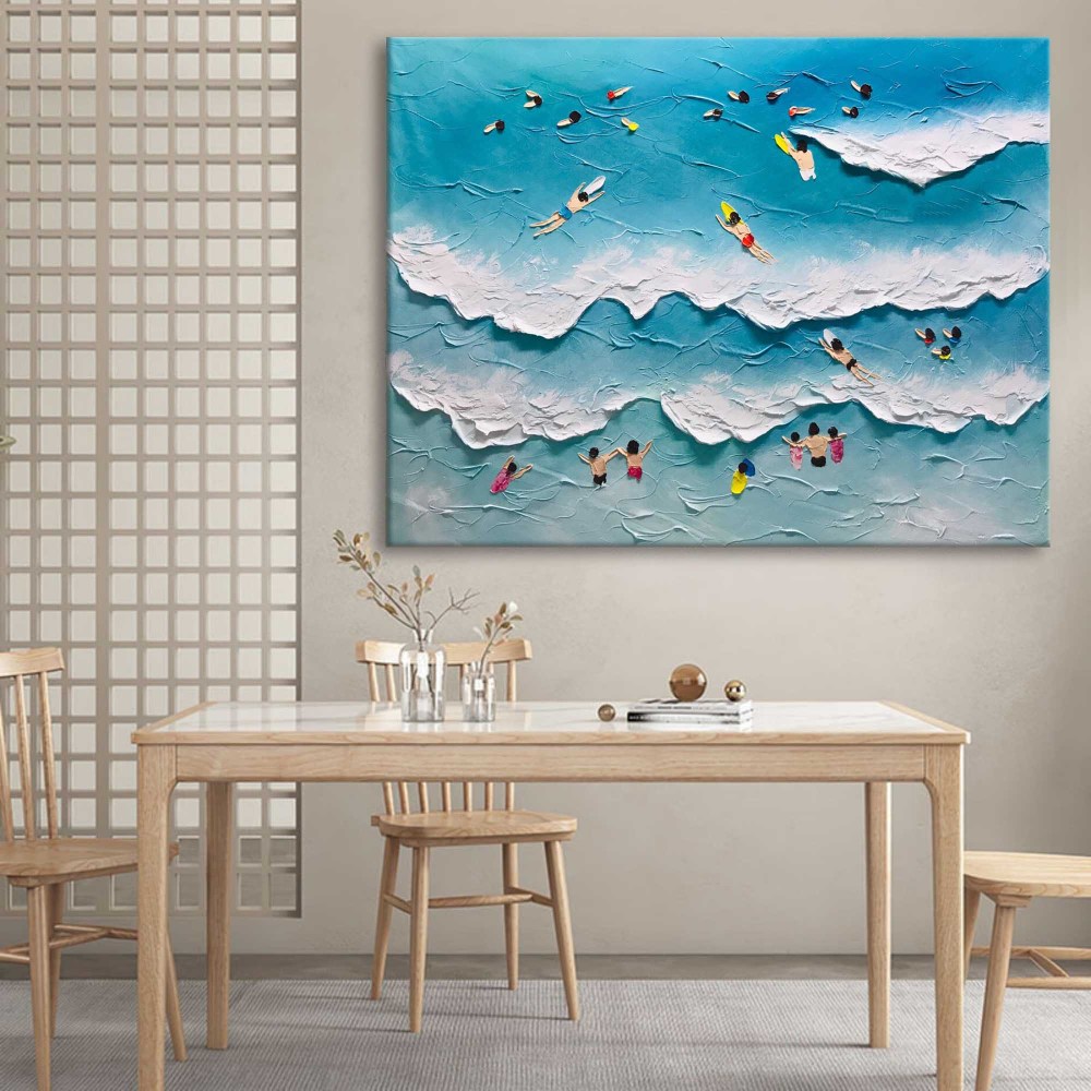 Beach Surfing Textured Abstract Oil Painting on Canvas 298AA