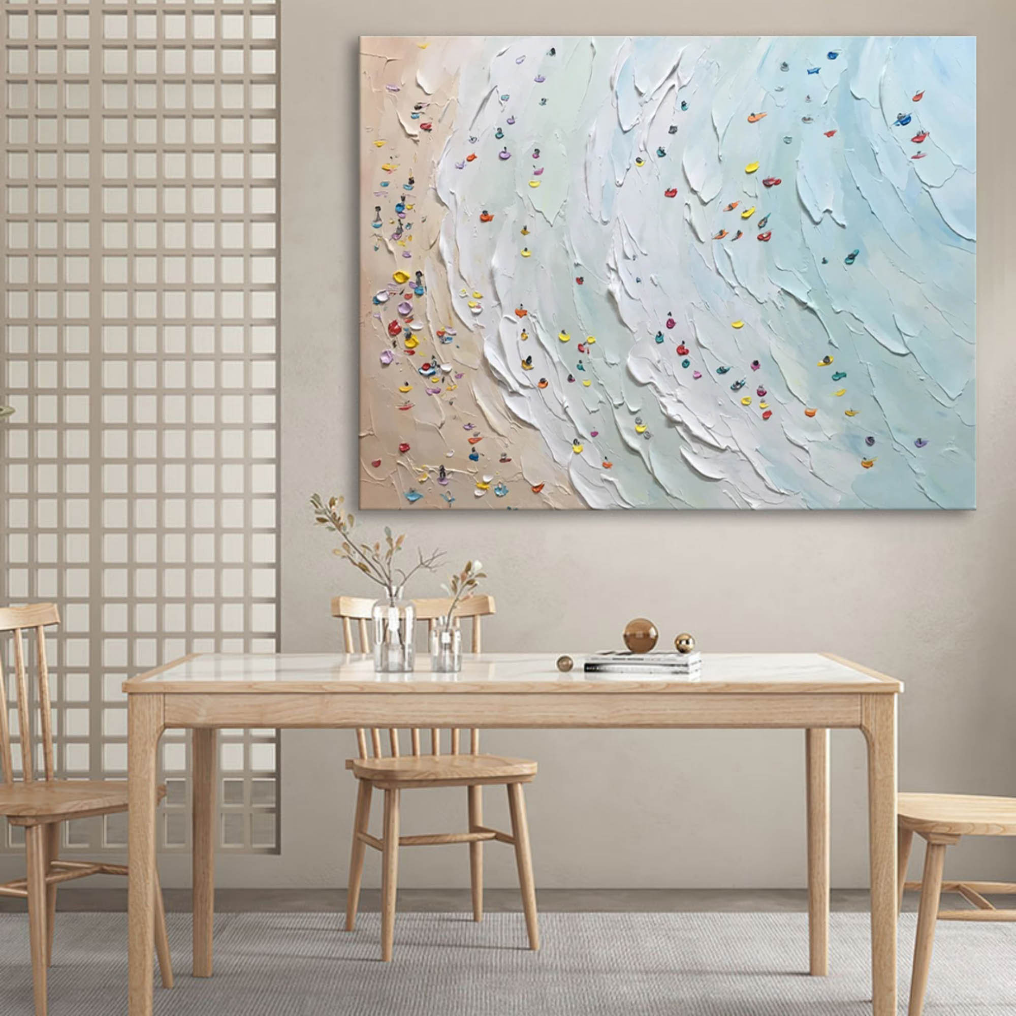 Beach Scene Textured Abstract Oil Painting on Canvas 304BR