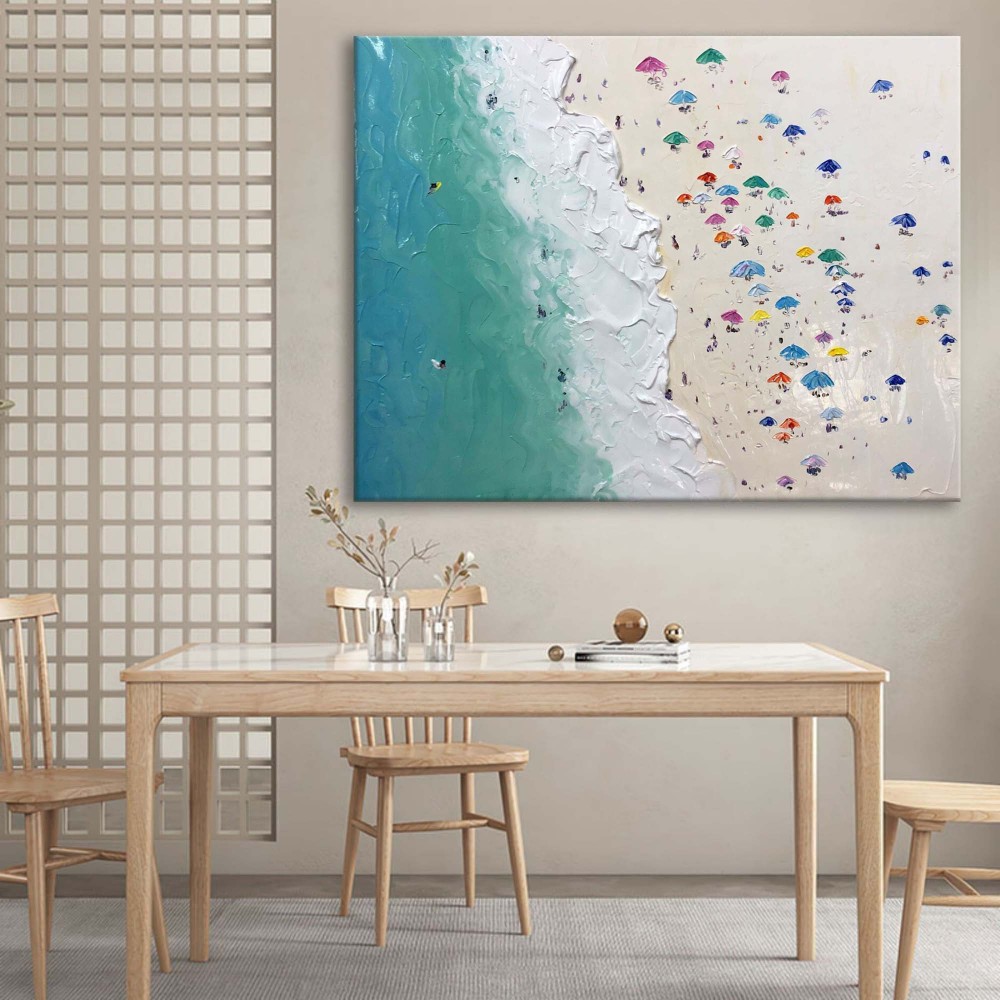 Beach Umbrella Textured Abstract Oil Painting on Canvas 299BR