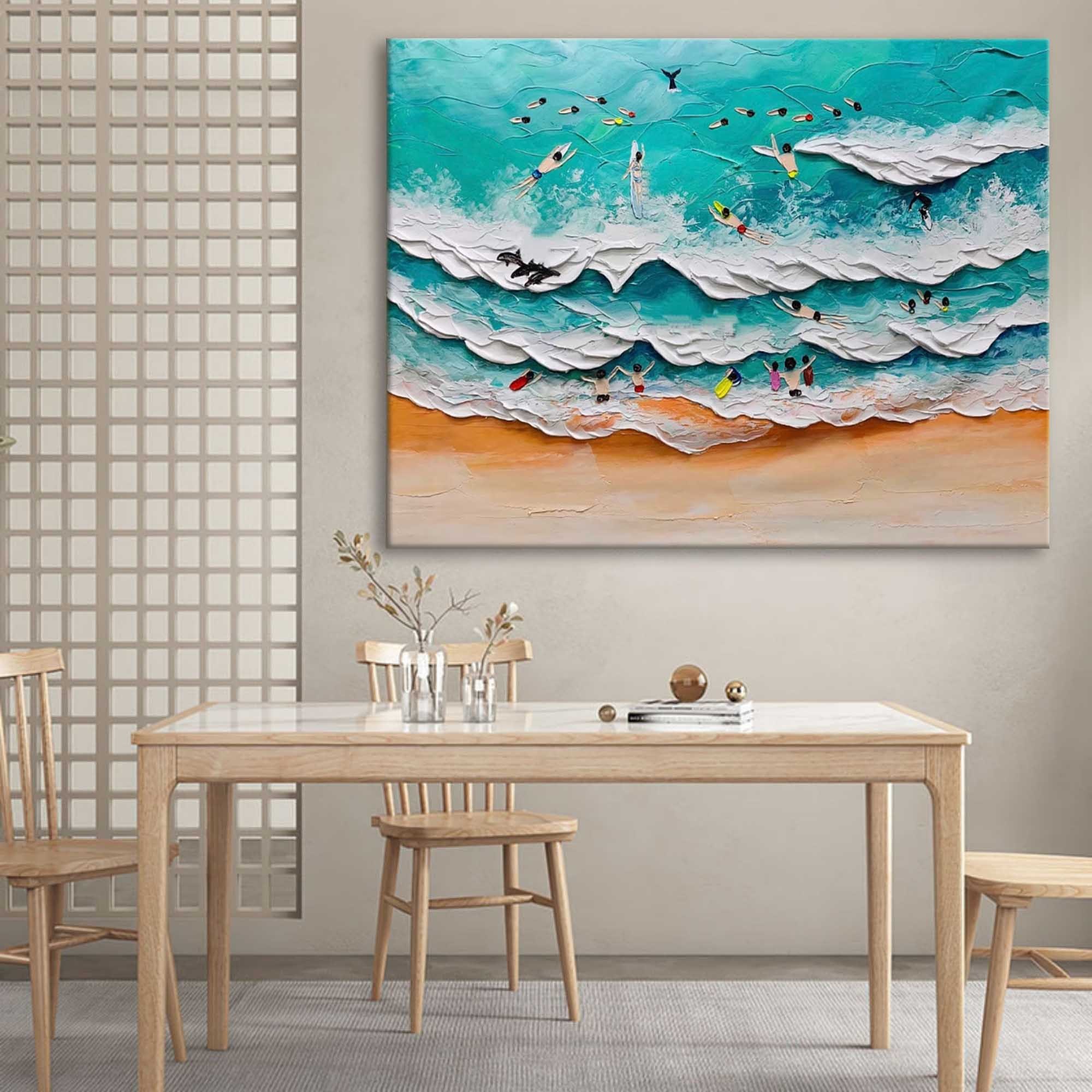 Surfing Beach Textured Abstract Oil Painting on Canvas 302BR