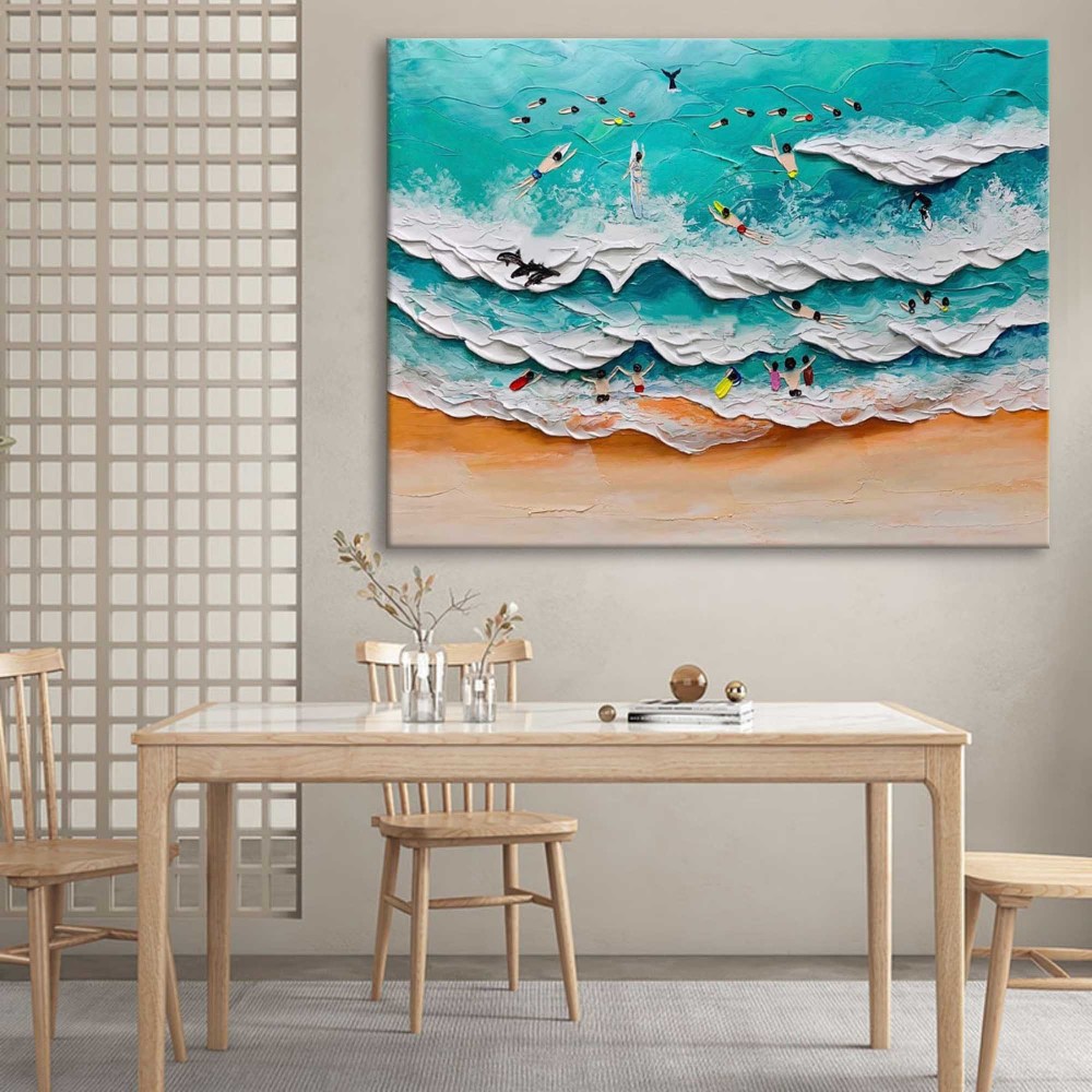 Surfing Beach Textured Abstract Oil Painting on Canvas 302BR