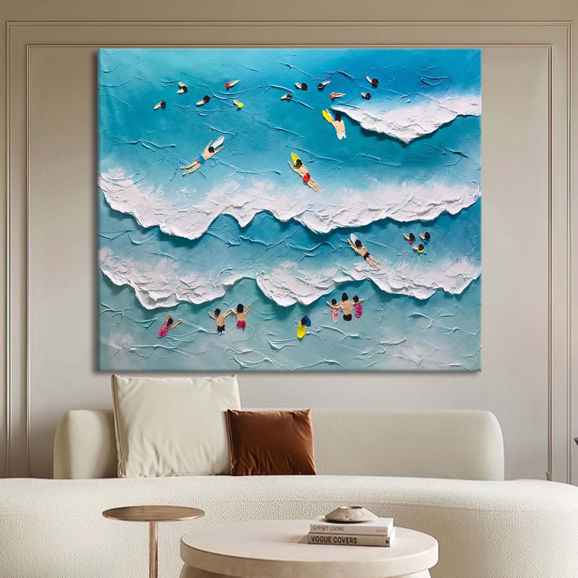 Beach Surfing Textured Abstract Oil Painting on Canvas 298AA