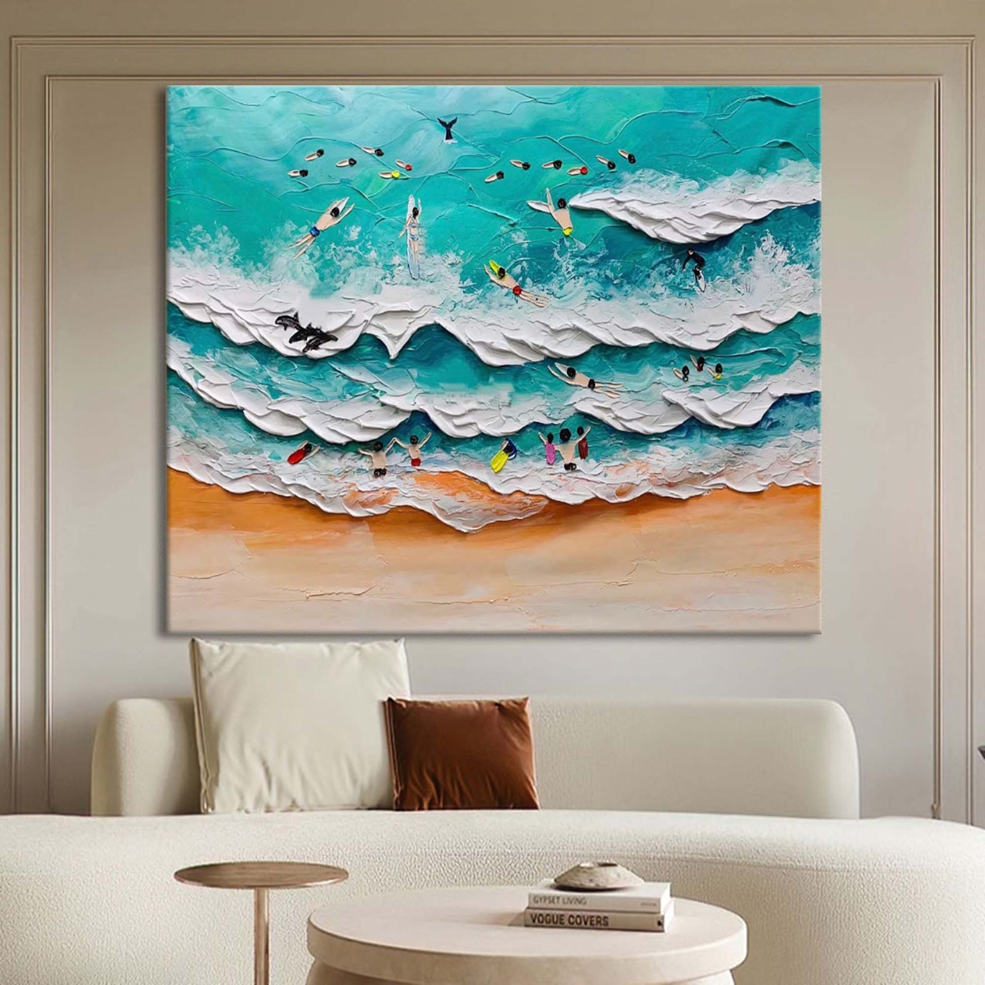 Surfing Beach Textured Abstract Oil Painting on Canvas 302BR