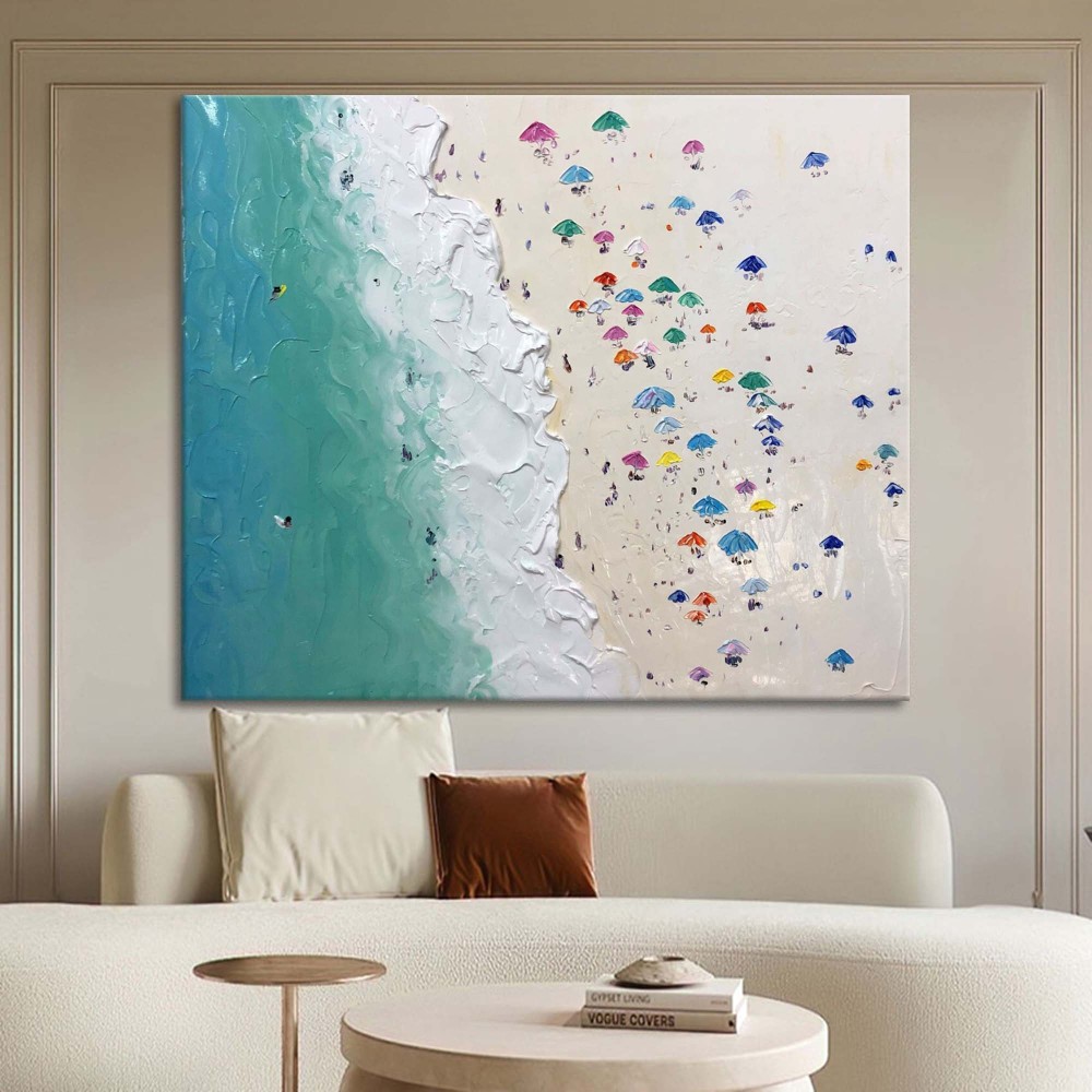 Beach Umbrella Textured Abstract Oil Painting on Canvas 299BR