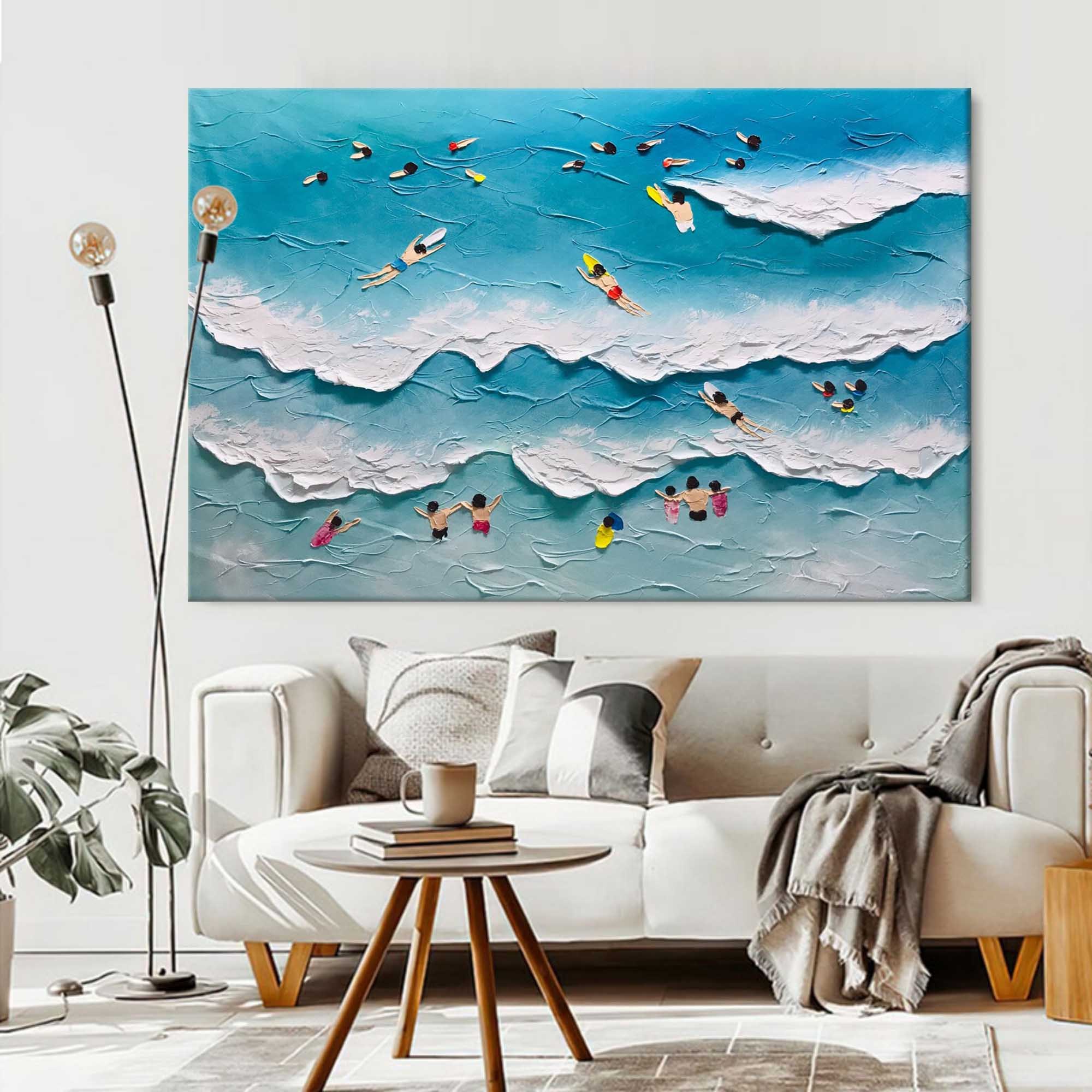 Beach Surfing Textured Abstract Oil Painting on Canvas 298AA