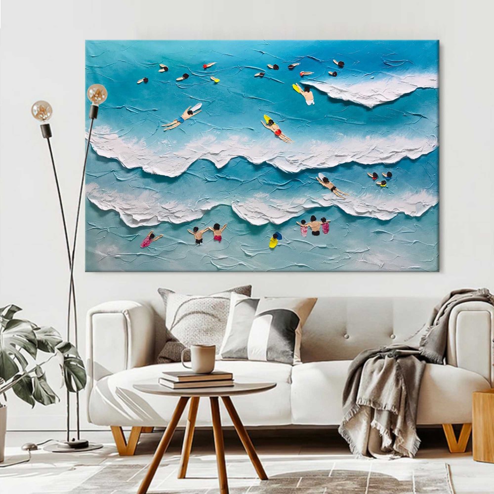 Beach Surfing Textured Abstract Oil Painting on Canvas 298AA