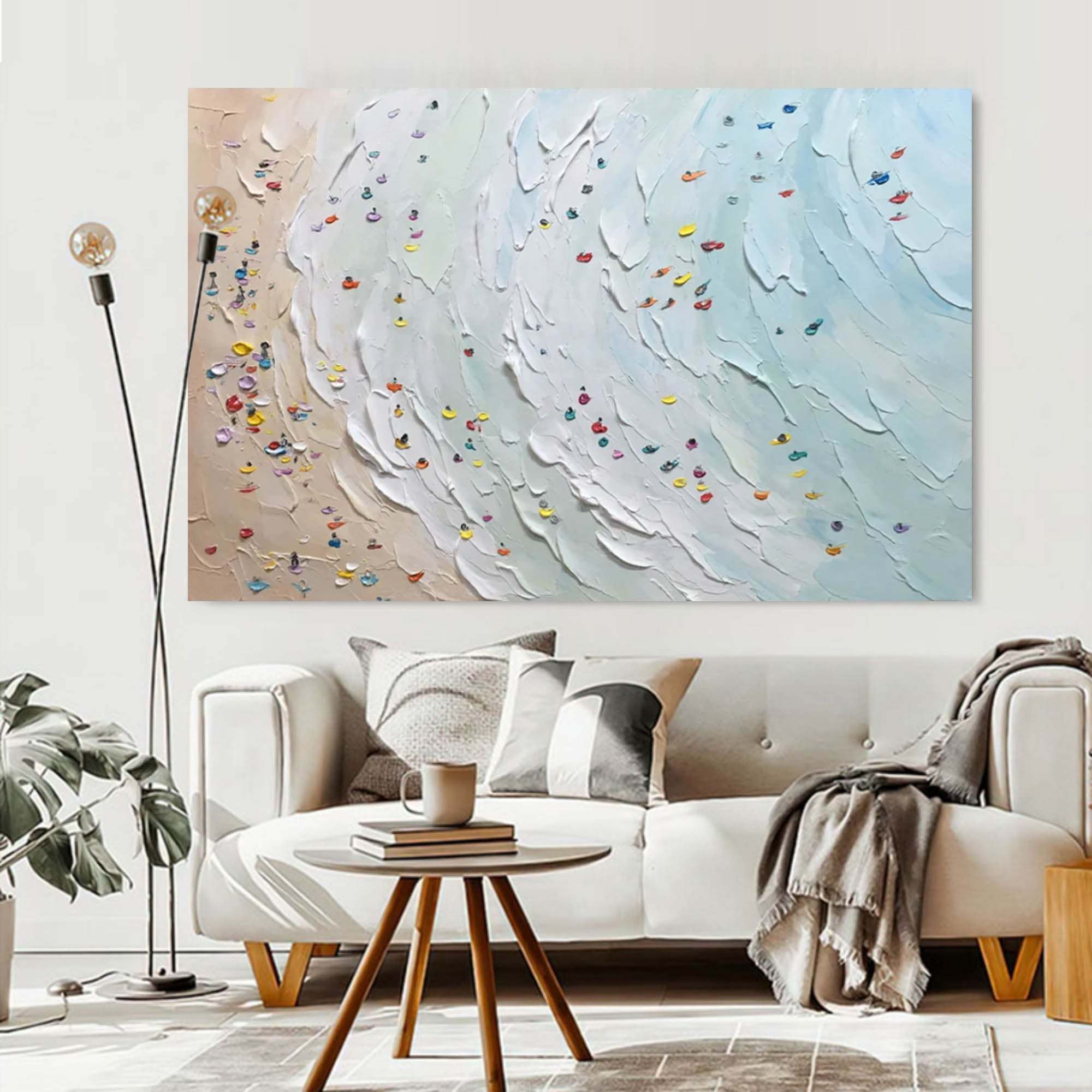 Beach Scene Textured Abstract Oil Painting on Canvas 304BR