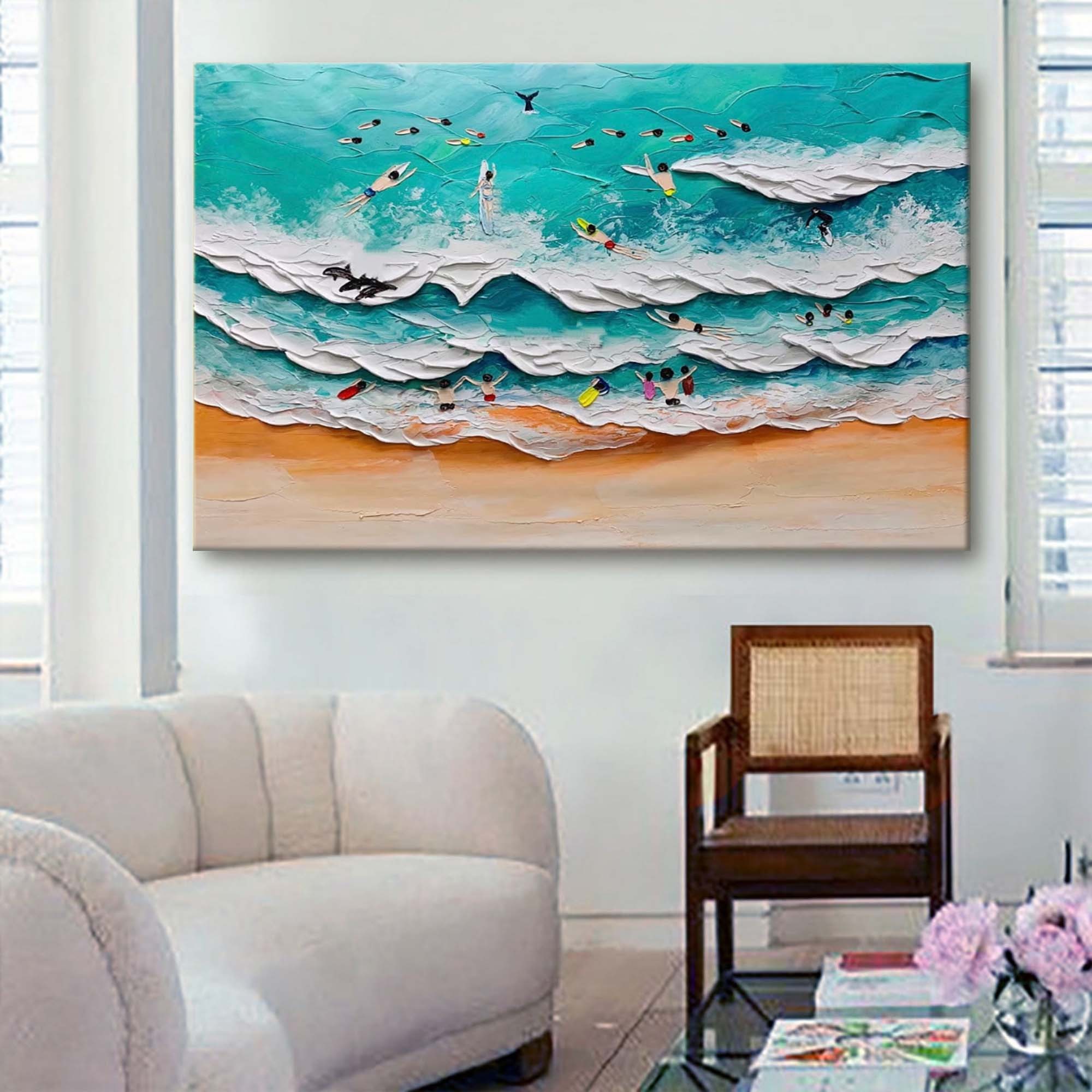 Surfing Beach Textured Abstract Oil Painting on Canvas 302BR