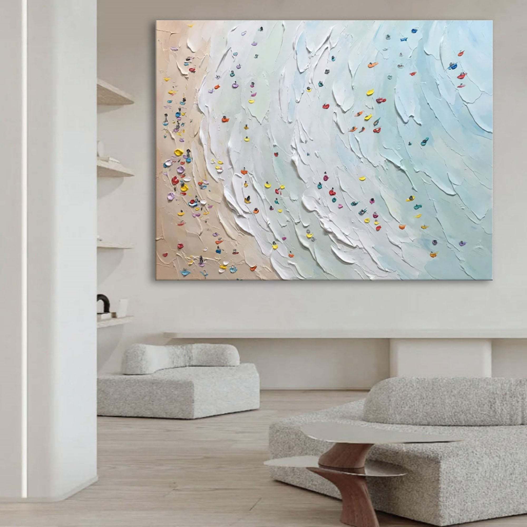 Beach Scene Textured Abstract Oil Painting on Canvas 304BR