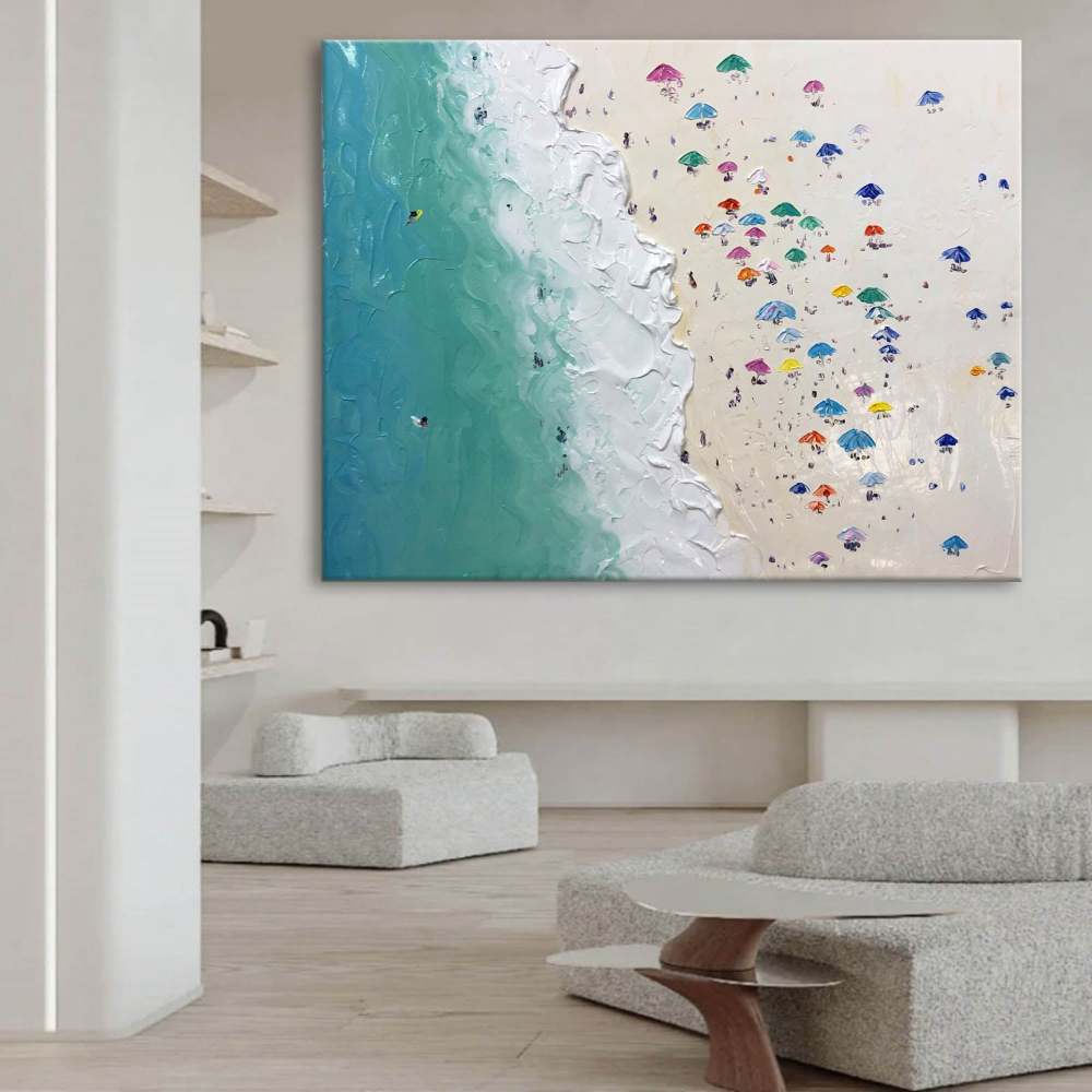 Beach Umbrella Textured Abstract Oil Painting on Canvas 299BR