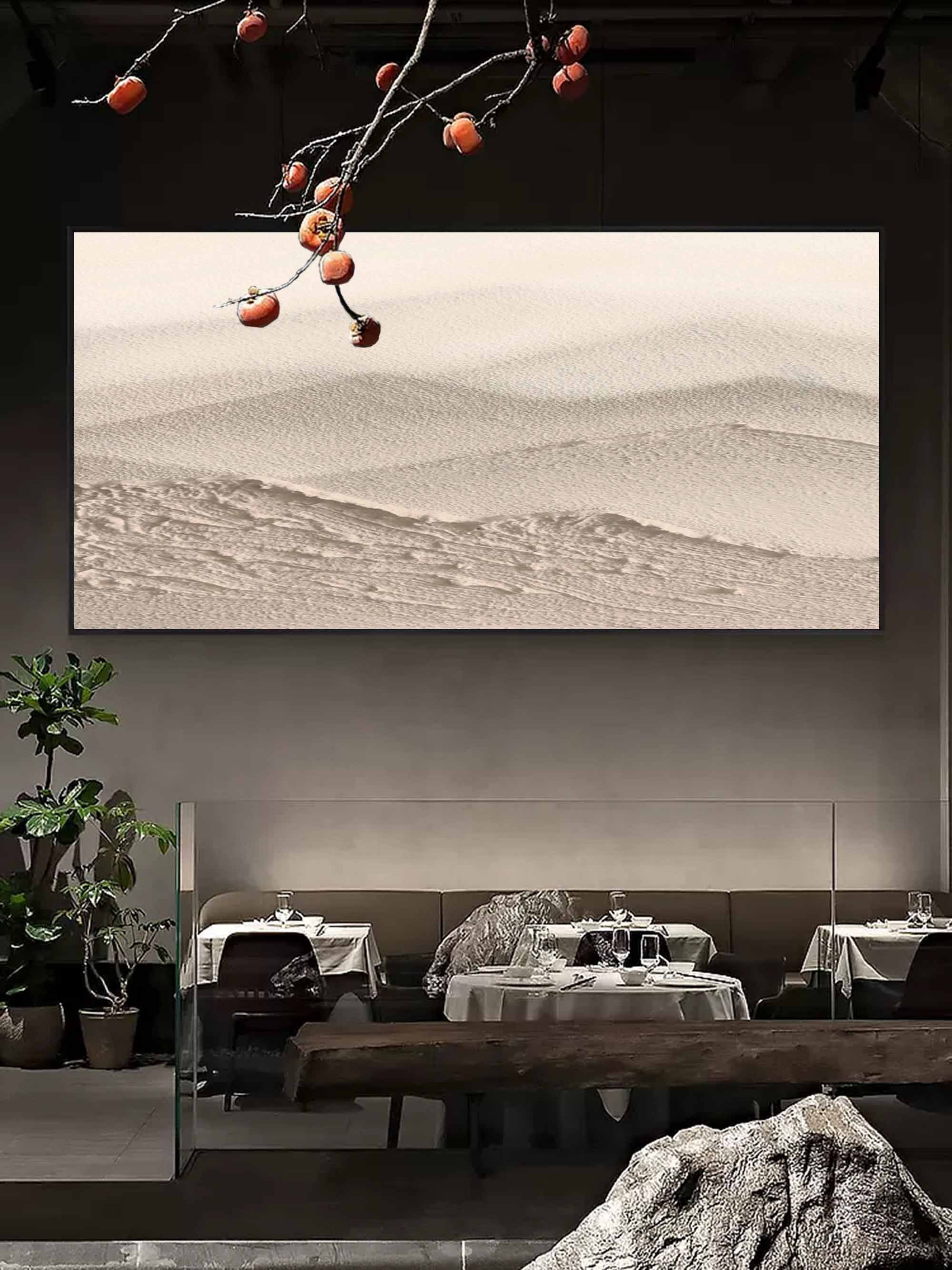 Hand-Painted Minimalist Mountain Landscape Oil Painting on Canvas – Neutral Beige Textured Wall Art for Modern Interiors 288AA