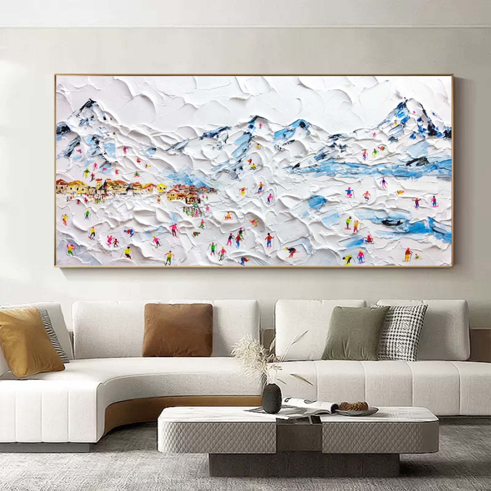 Ski Resort Textured Abstract Oil Painting on Canvas 292BR