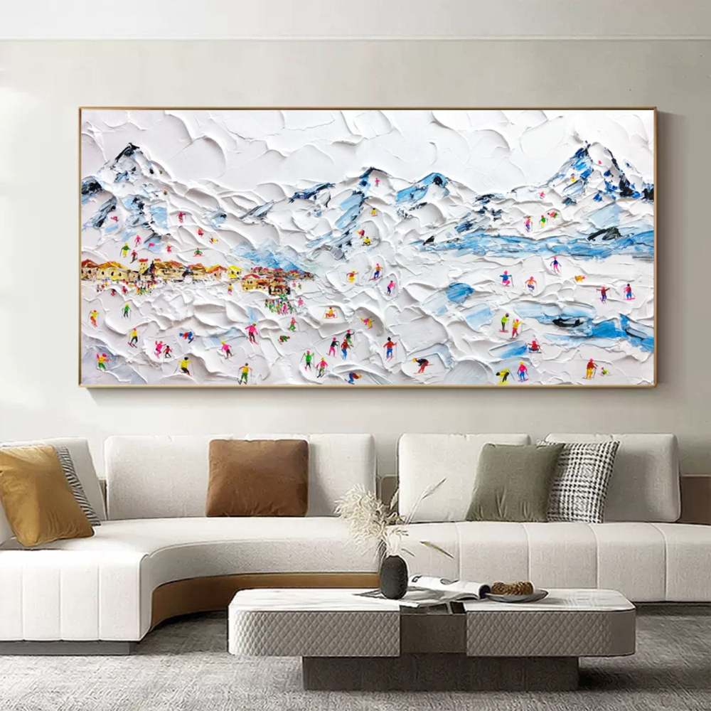 Ski Resort Textured Abstract Oil Painting on Canvas 292BR