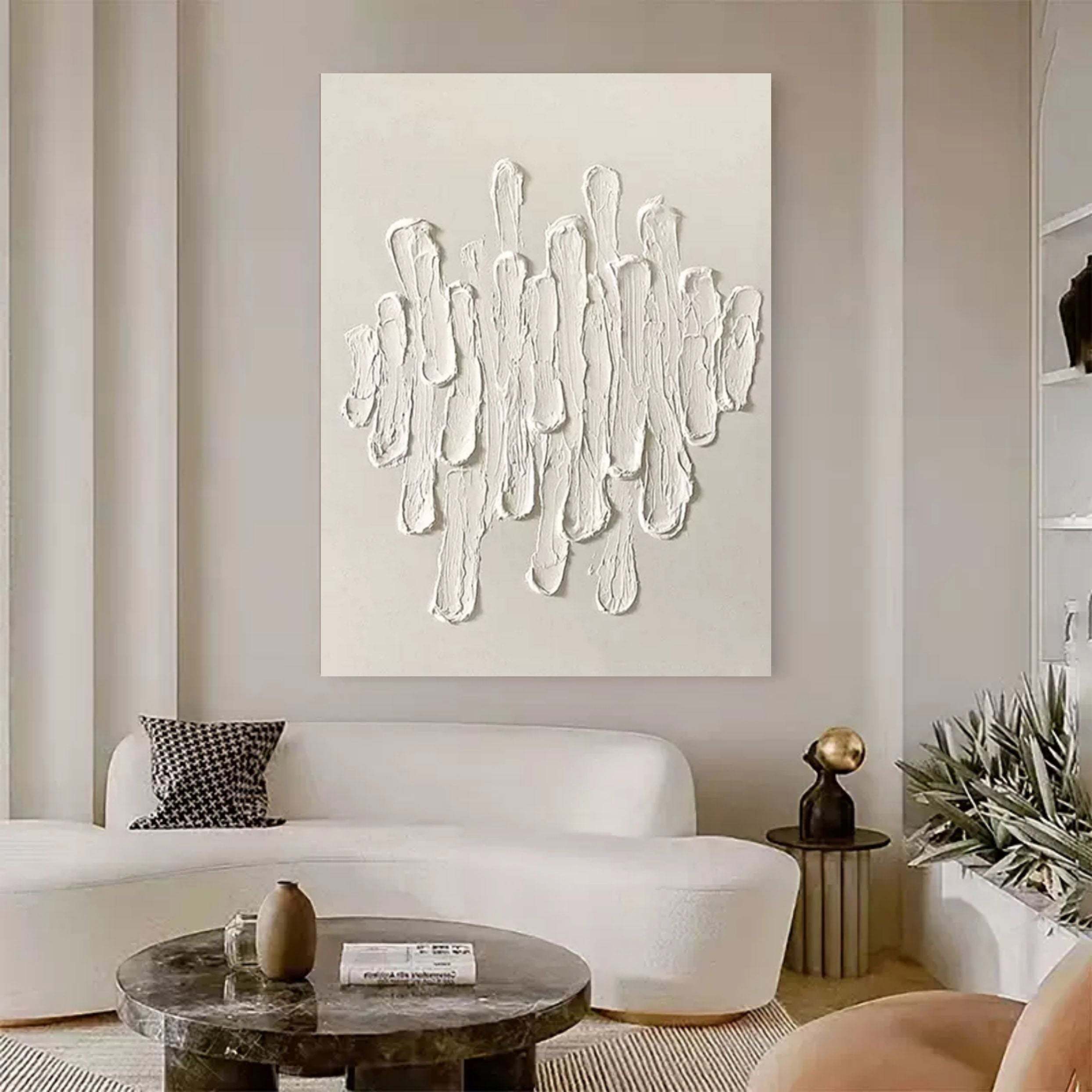 Minimalist White Textured Abstract Oil Painting on Canvas 291AA
