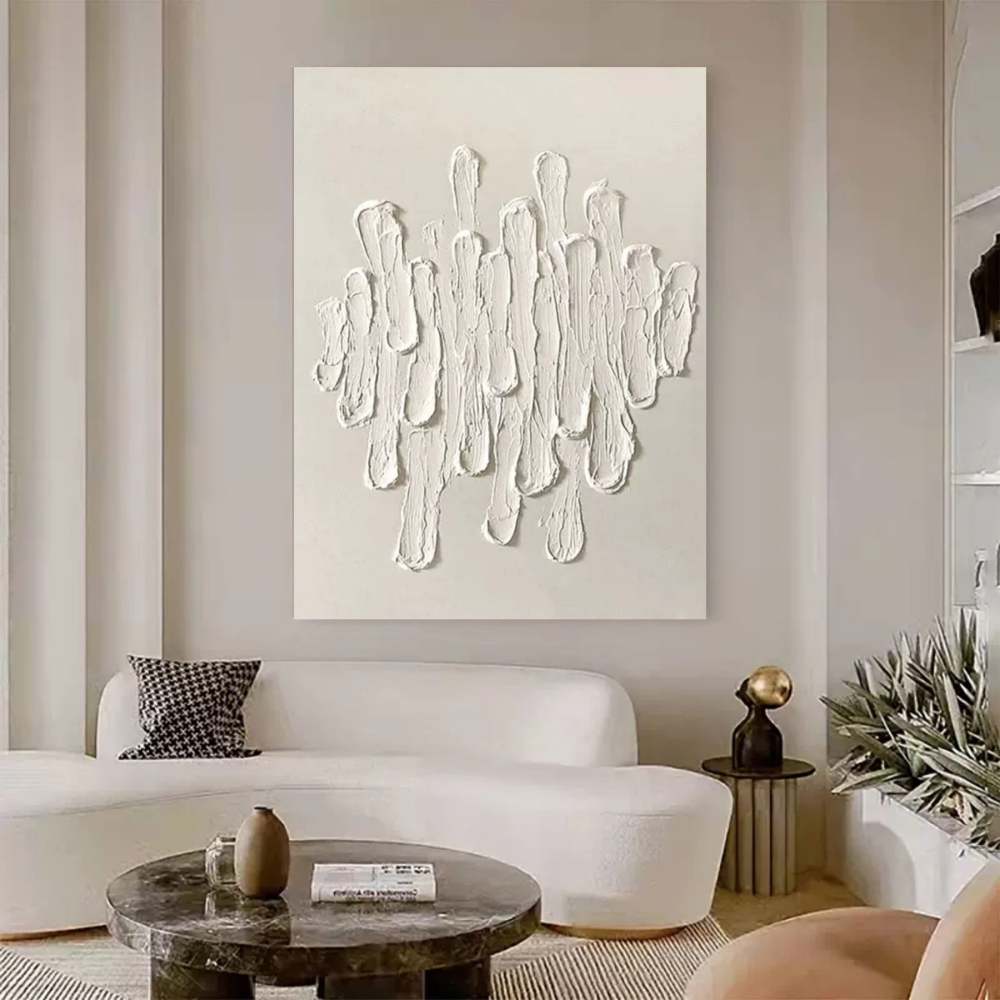 Minimalist White Textured Abstract Oil Painting on Canvas 291AA
