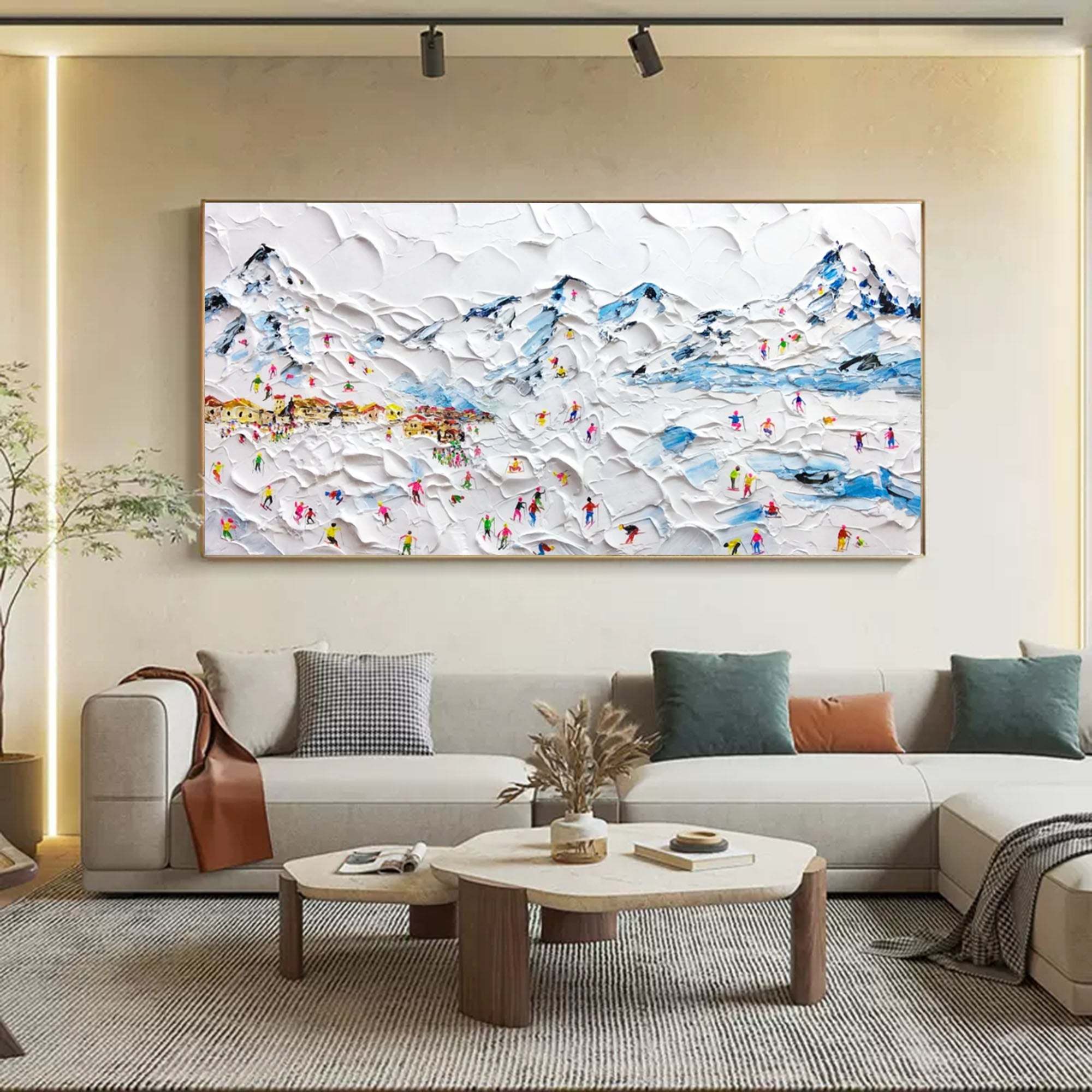 Ski Resort Textured Abstract Oil Painting on Canvas 292BR