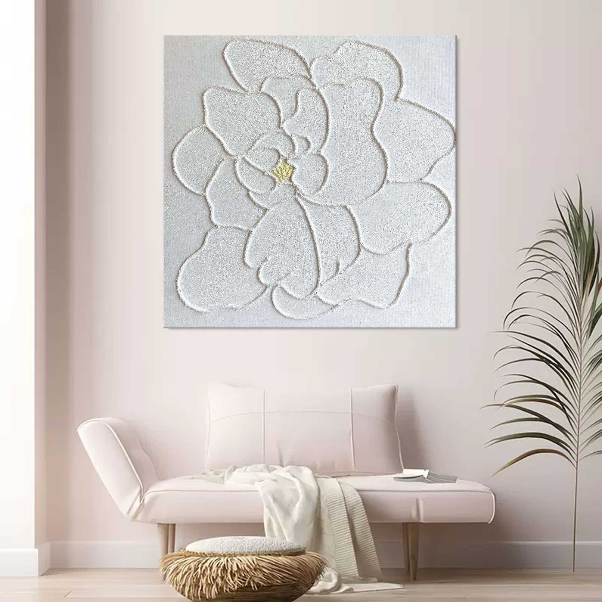 White Textured Floral Abstract Oil Painting on Canvas 297AA