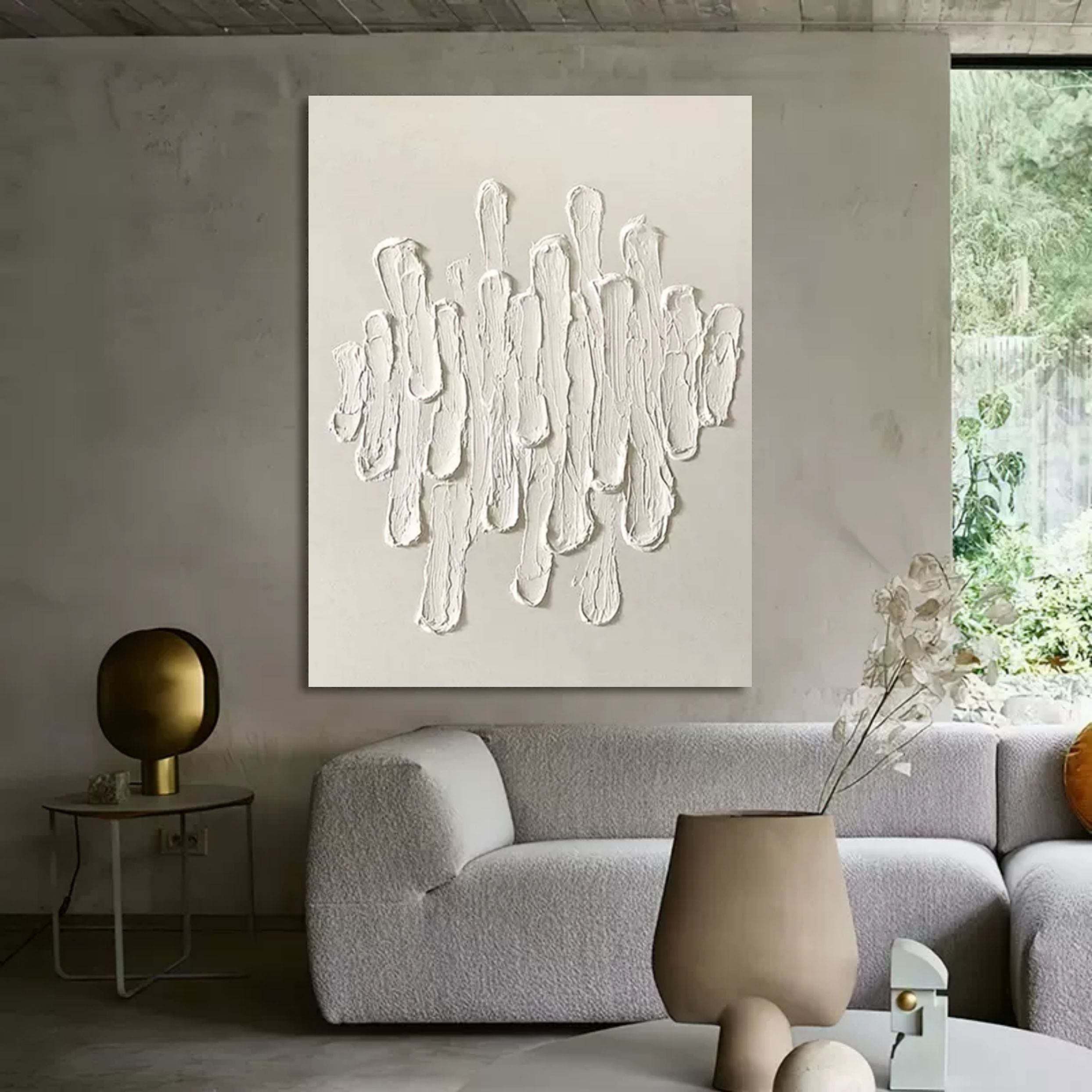 Minimalist White Textured Abstract Oil Painting on Canvas 291AA