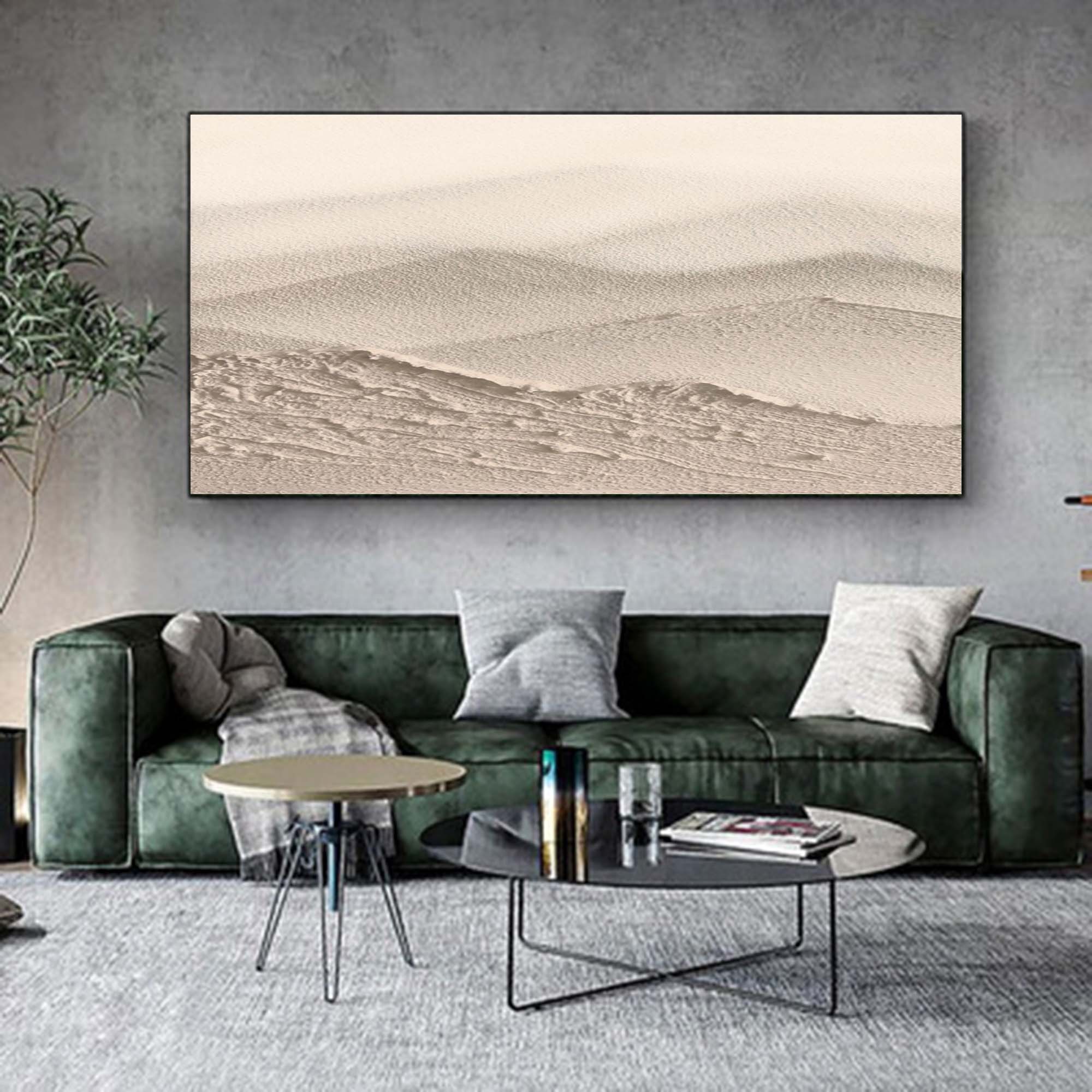 Hand-Painted Minimalist Mountain Landscape Oil Painting on Canvas – Neutral Beige Textured Wall Art for Modern Interiors 288AA