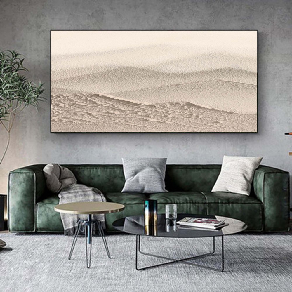 Hand-Painted Minimalist Mountain Landscape Oil Painting on Canvas – Neutral Beige Textured Wall Art for Modern Interiors 288AA