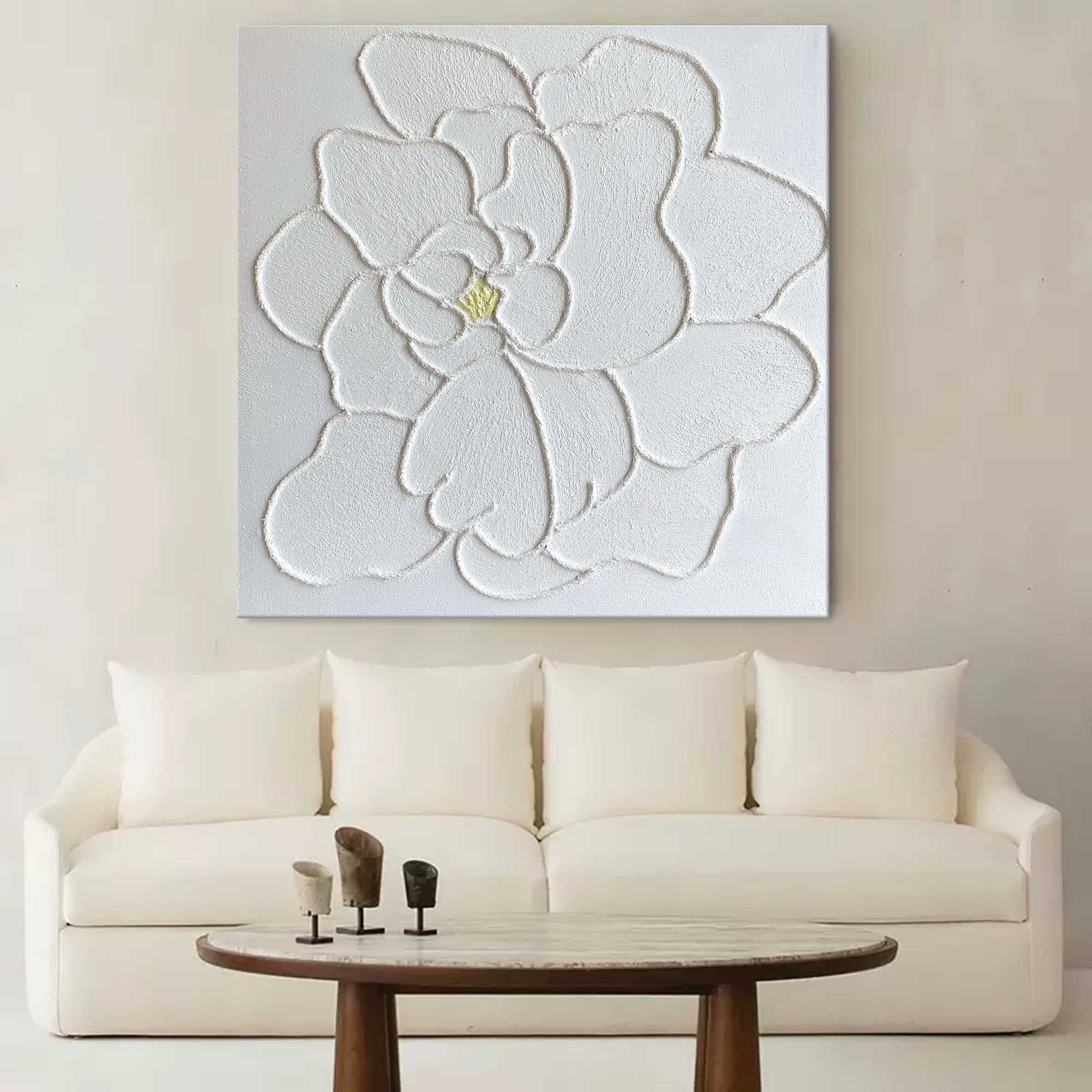 White Textured Floral Abstract Oil Painting on Canvas 297AA