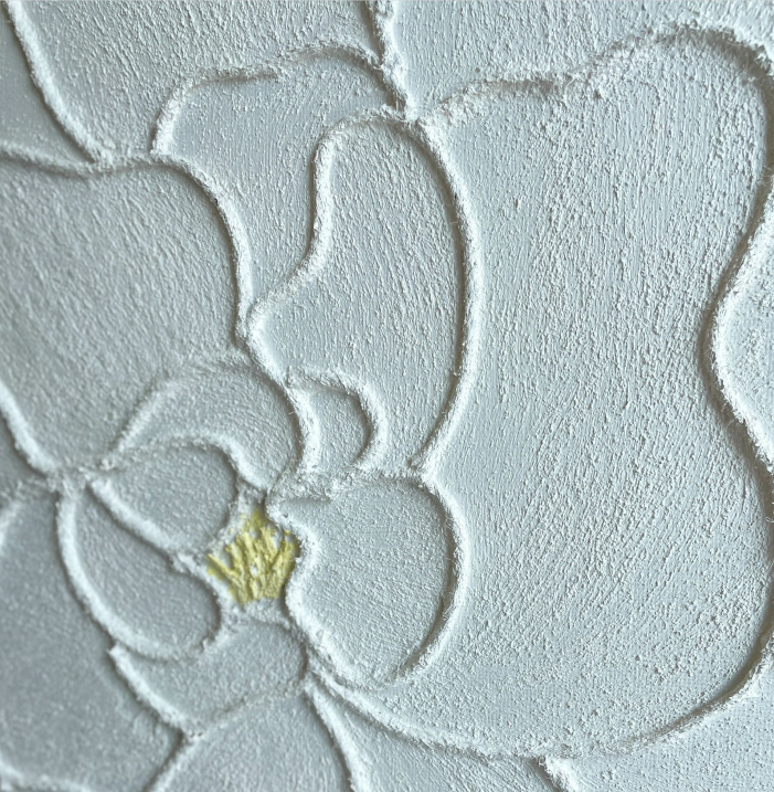 White Textured Floral Abstract Oil Painting on Canvas 297AA