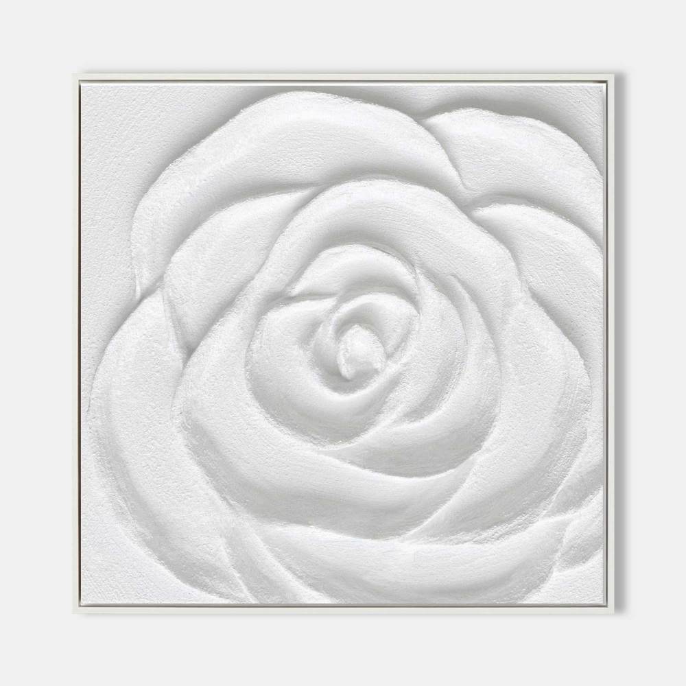 White Rose Textured Floral Oil Painting on Canvas 306AA