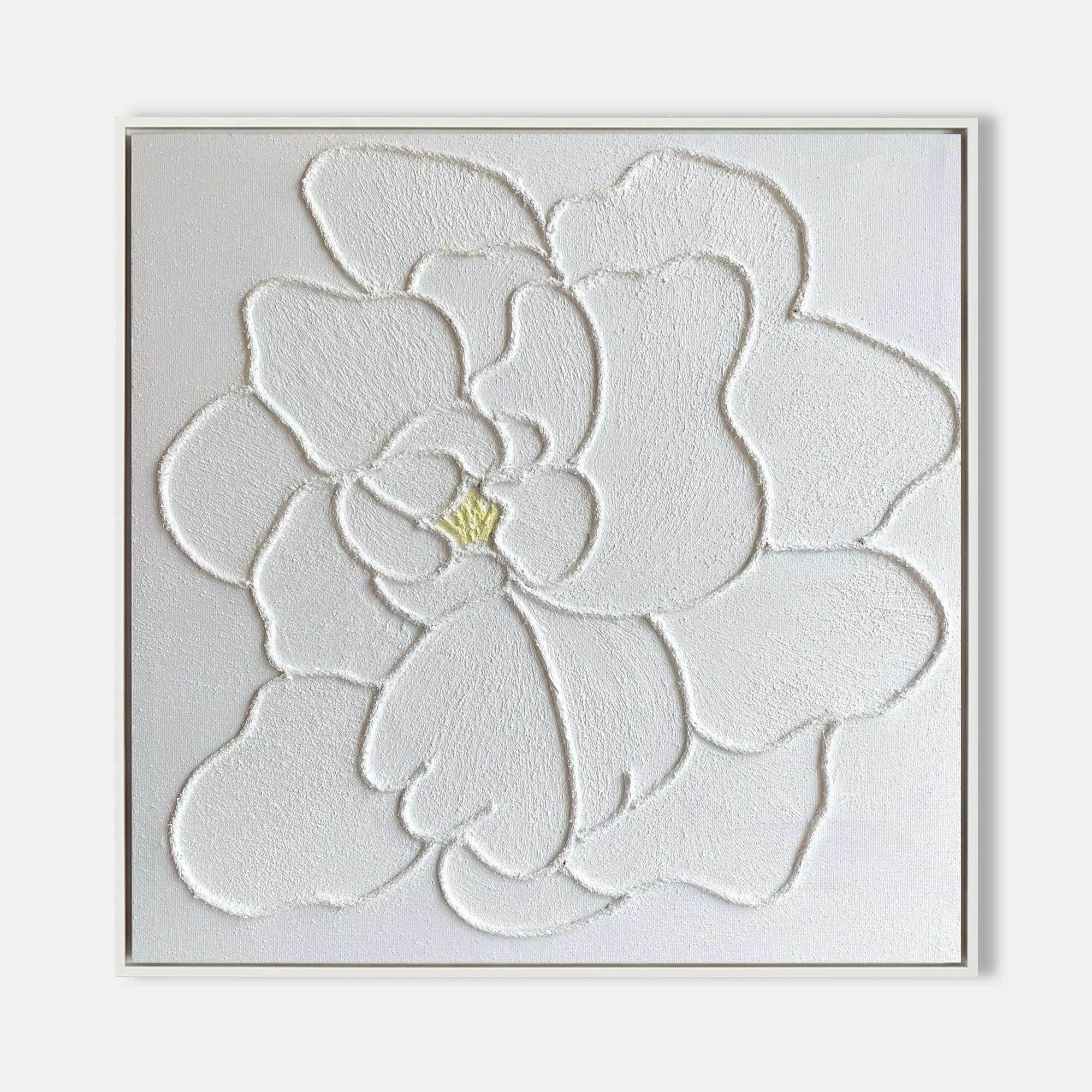 White Textured Floral Abstract Oil Painting on Canvas 297AA