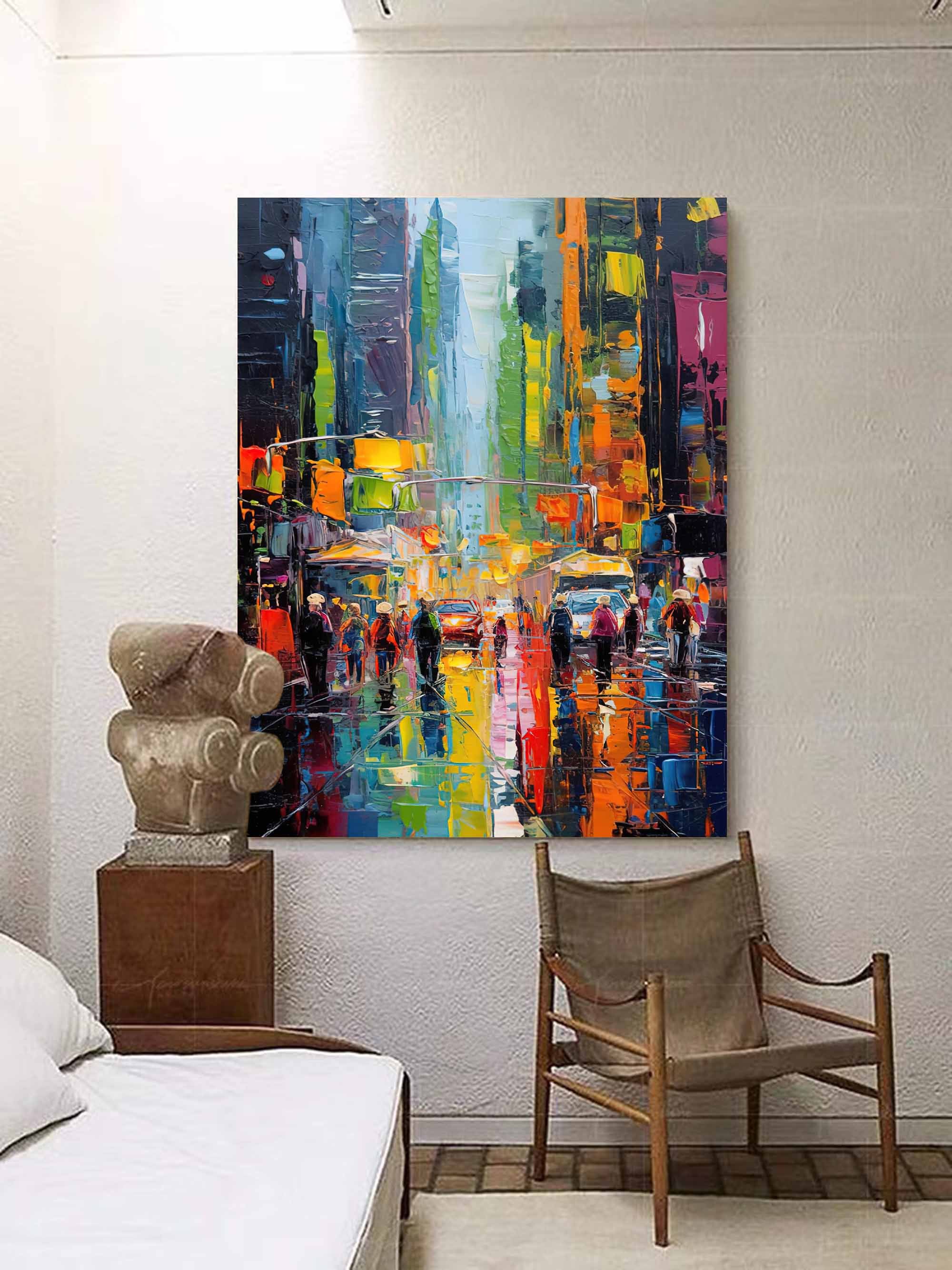 Colorful City Street Scene Modern Impressionist Oil Painting 317AA